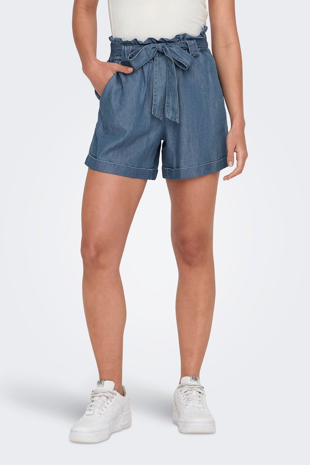 Only Onlbea Pamuklu Regular Fit Yüksek Bel Kemer Detaylı Bayan Short 15255715 KOYU MAVİ