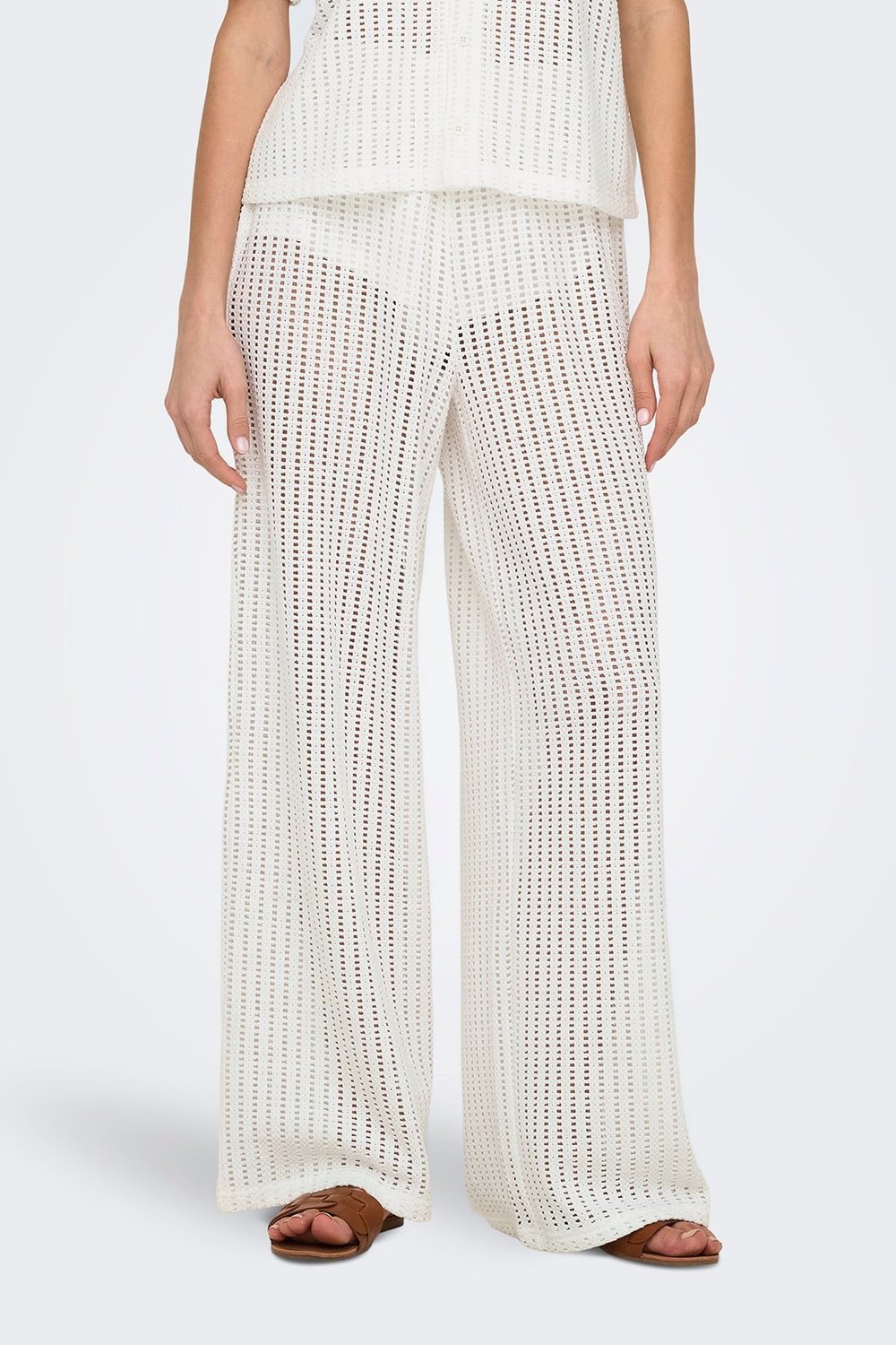 Only Onlfreya Ajurlu Straight Fit Yüksek Bel Geniş Paça Bayan Pantolon 15349329 EKRU