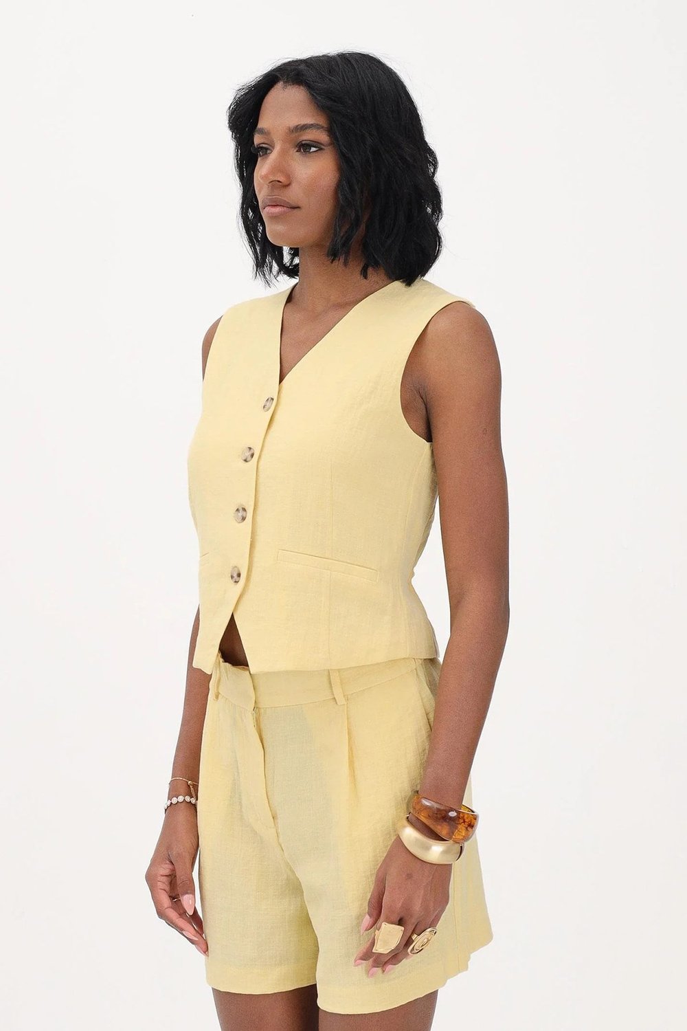 Only Onlita % 100 Pamuk Regular Fit V Yaka Kadın Yelek 15370277 SARI