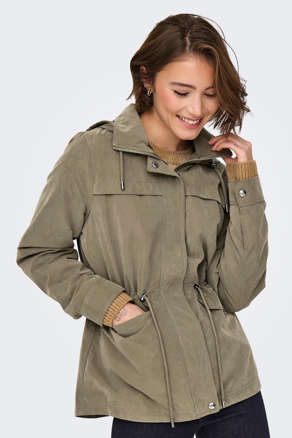 Only Onlnewstarline Regular Fit Kapüşonlu Cepli Mevsimlik Bayan Mont 15218612 AÇIK YEŞİL