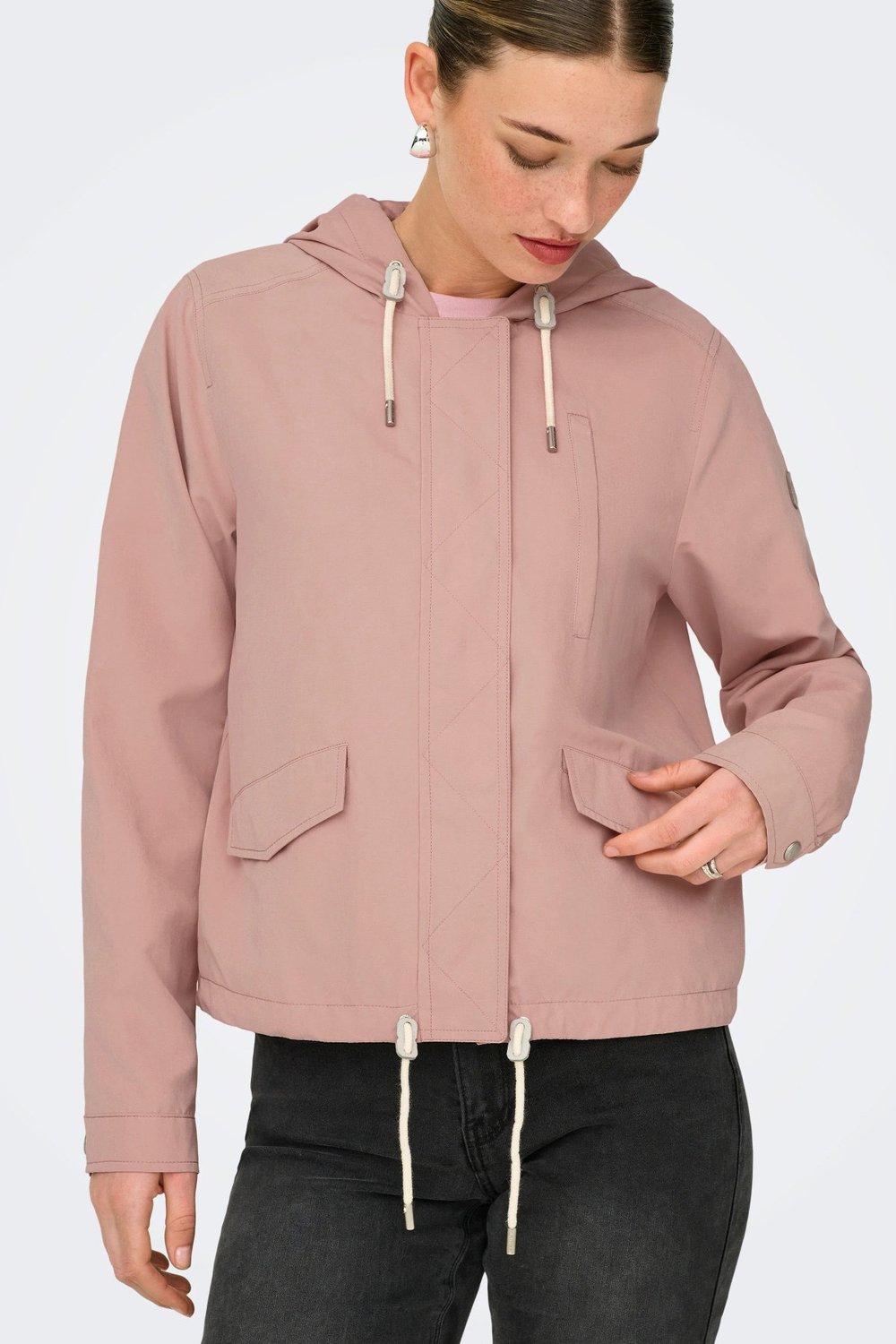 Only Onlskylar Büzgülü Regular Fit Kapüşonlu Mevsimlik Kadın Mont 15218613 PEMBE