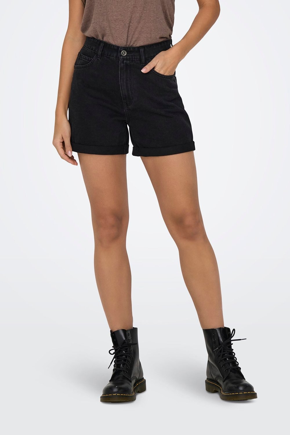 Only Onlvega % 100 Pamuk Regular Fit Yüksek Bel Mini Kot Bayan Short 15230571 SİYAH