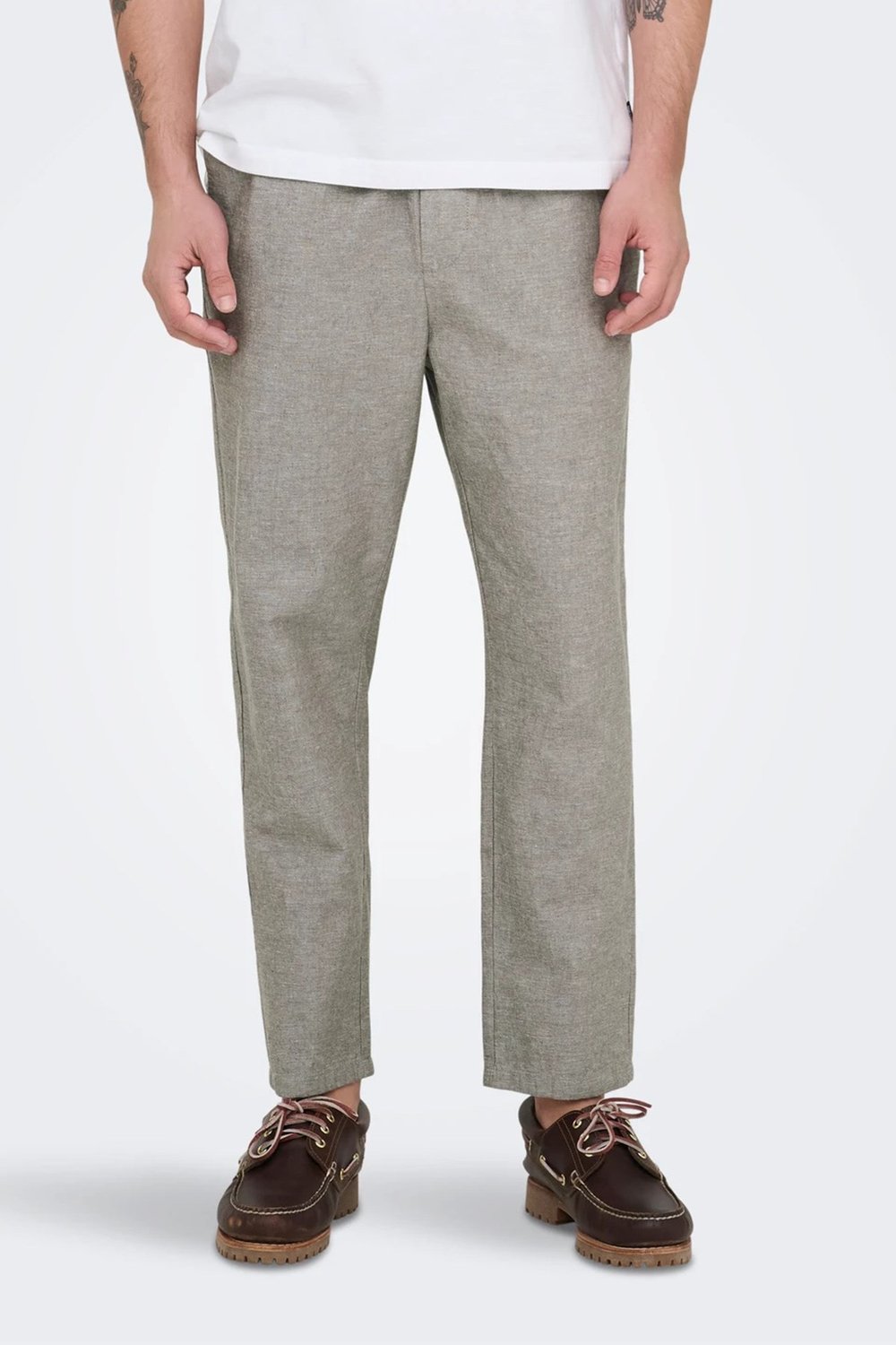 Only & Sons Onslinus Keten ve Pamuk Karışımlı Tapered Fit Daralan Paça Erkek Pantolon 22024966 VİZON