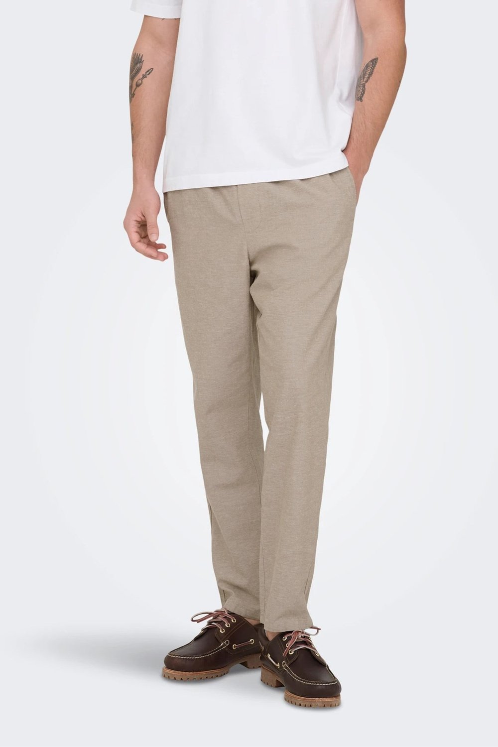 Only & Sons Onslinus Keten ve Pamuk Karışımlı Tapered Fit Daralan Paça Erkek Pantolon 22024966 BEJ-BEJ