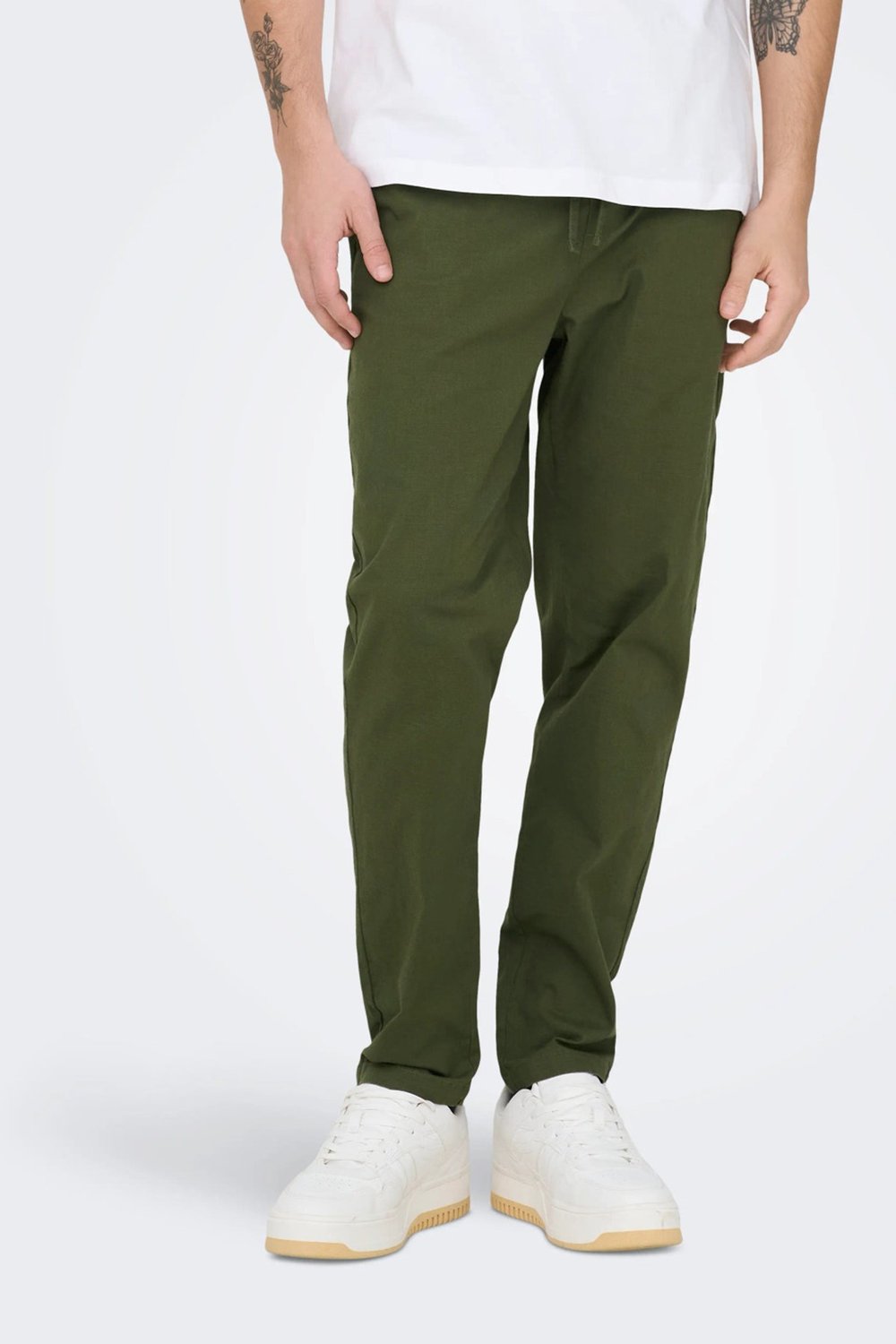Only & Sons Onsreid  Pamuklu Normal Bel Dar Paça Erkek Pantolon 22036359 Olive