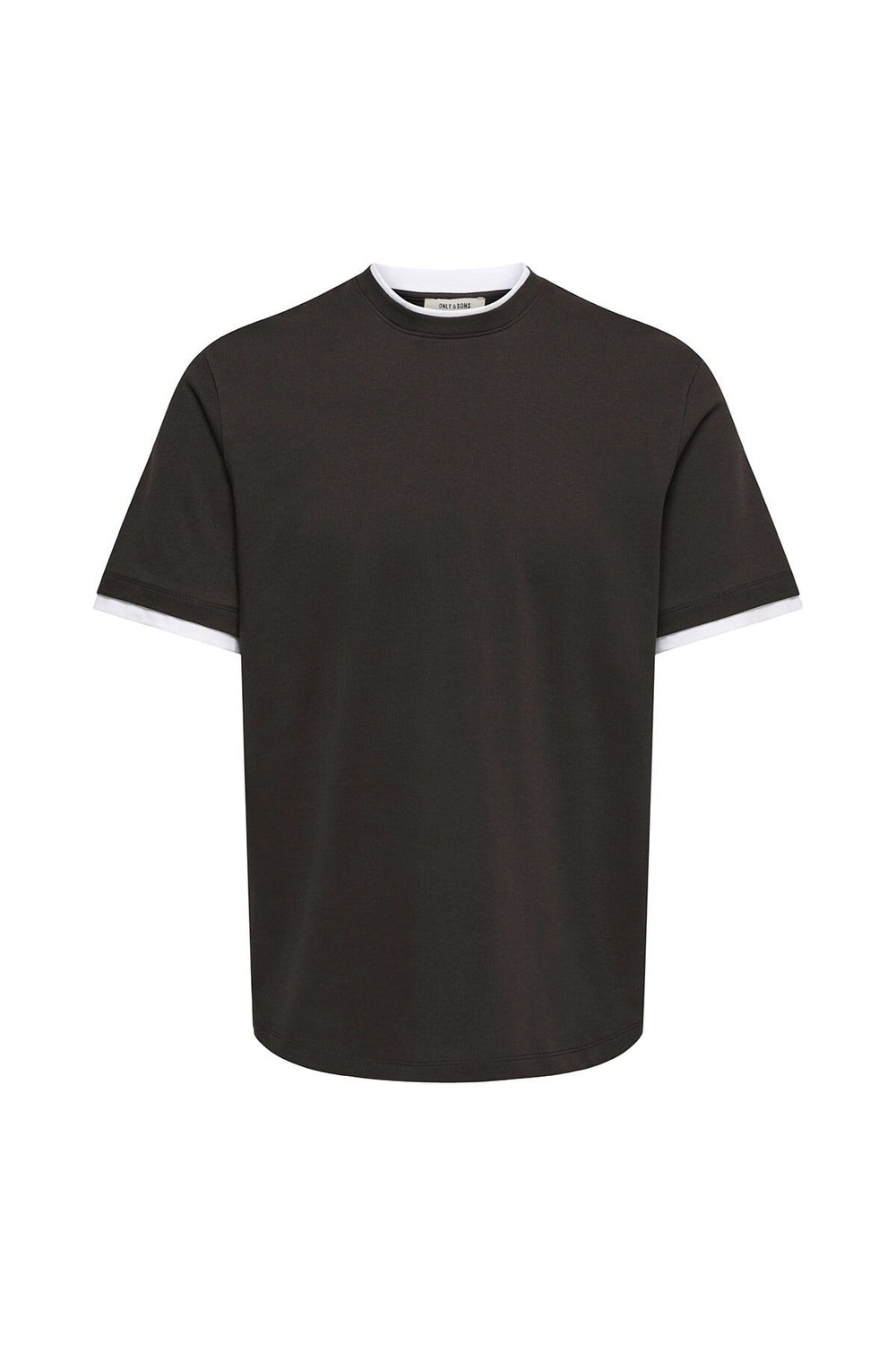 Onsdean Pamuk Karışımlı Yaka Detaylı Bisiklet Yaka Erkek T Shirt 22041397 KOYU KAHVE