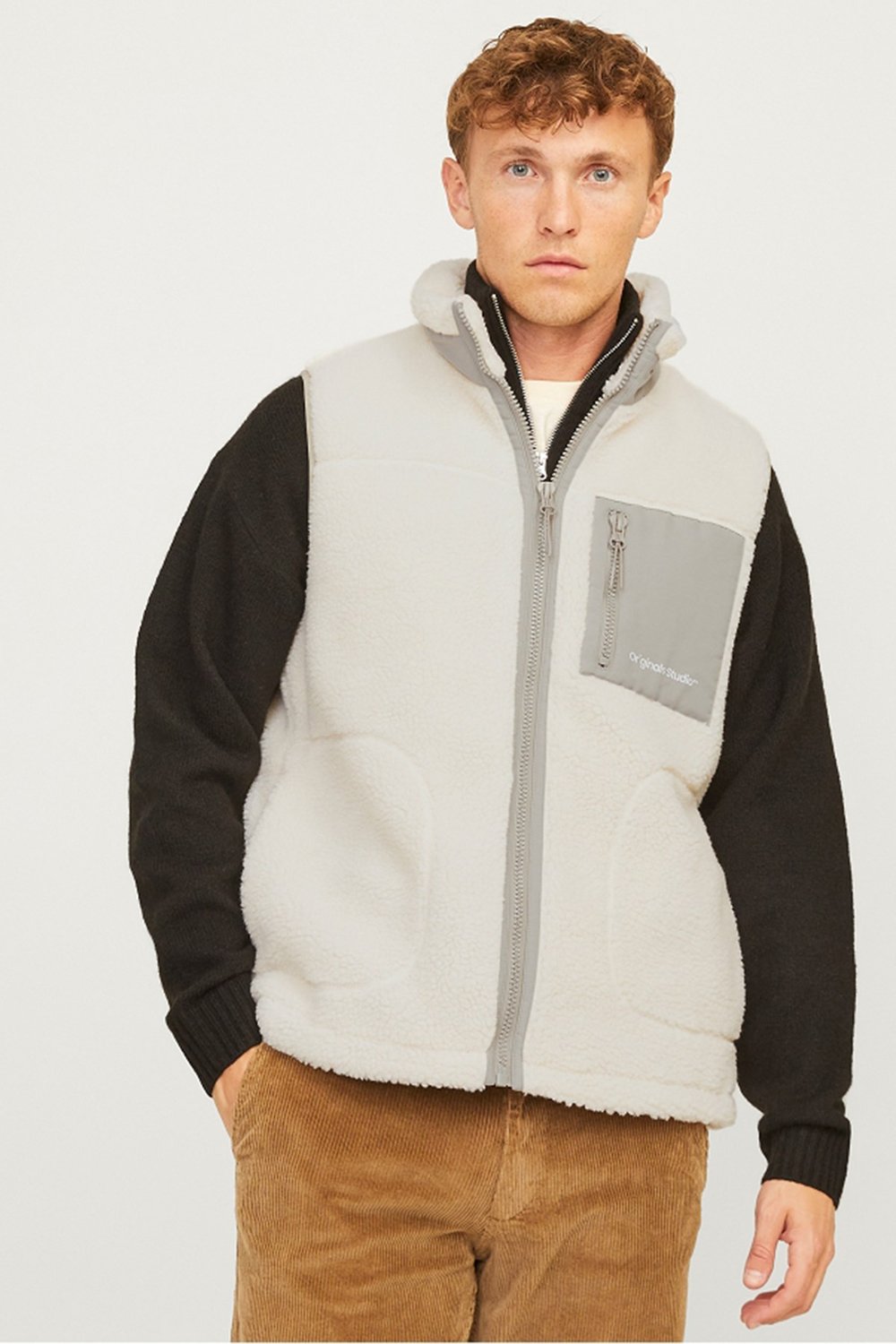 Originals Jorvesterbro Regular Fit Dik Yaka Fermuarlı Erkek Yelek 12260453 KREM