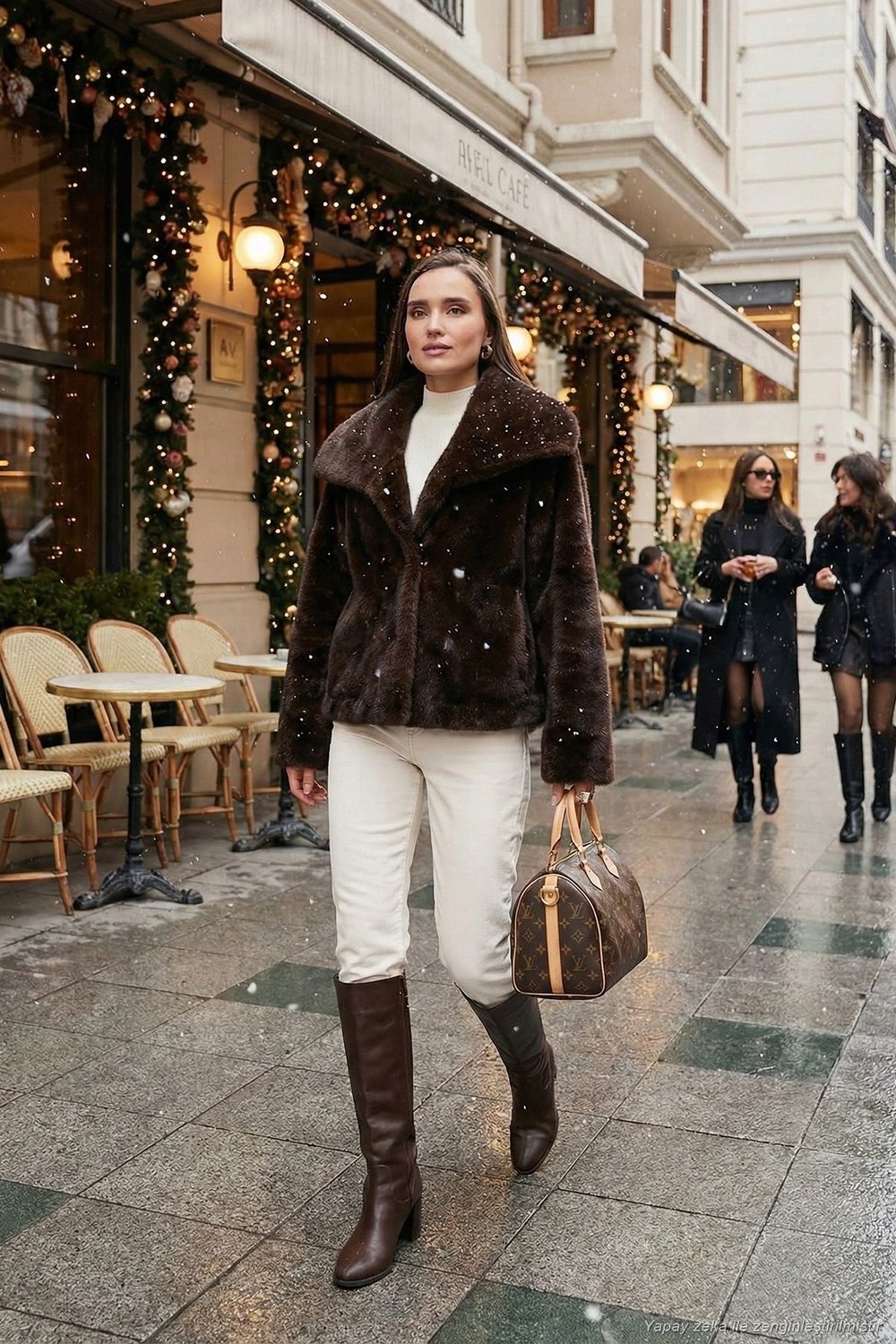 Oversize Fit Geniş Yaka Astarlı Kadın Kürk 497AFRA KAHVE