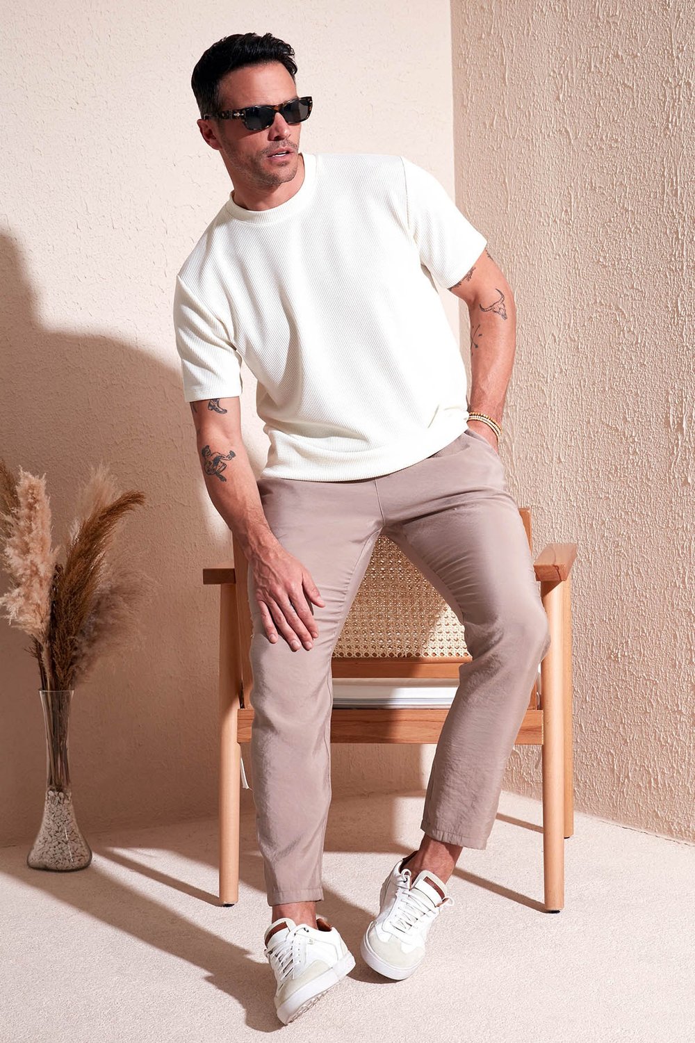 Pamuklu Bisiklet Yaka Regular Fit Basic Erkek T Shirt 5902767 EKRU