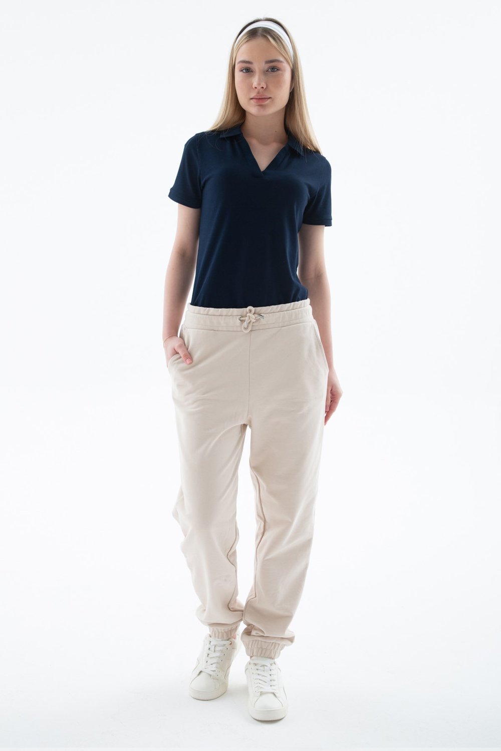Pamuklu Comfort Fit Normal Bel Lastikli Paça Kadın Eşofman Altı 25Y0214K1 BEJ
