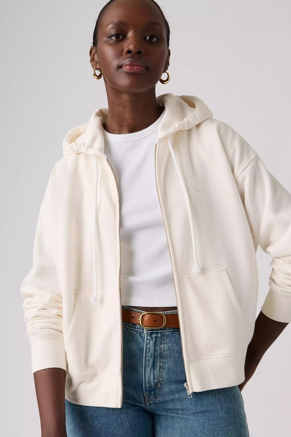 Pamuklu Kapüşonlu Fermuarlı Kadın Sweat 001U1-0003 BEYAZ