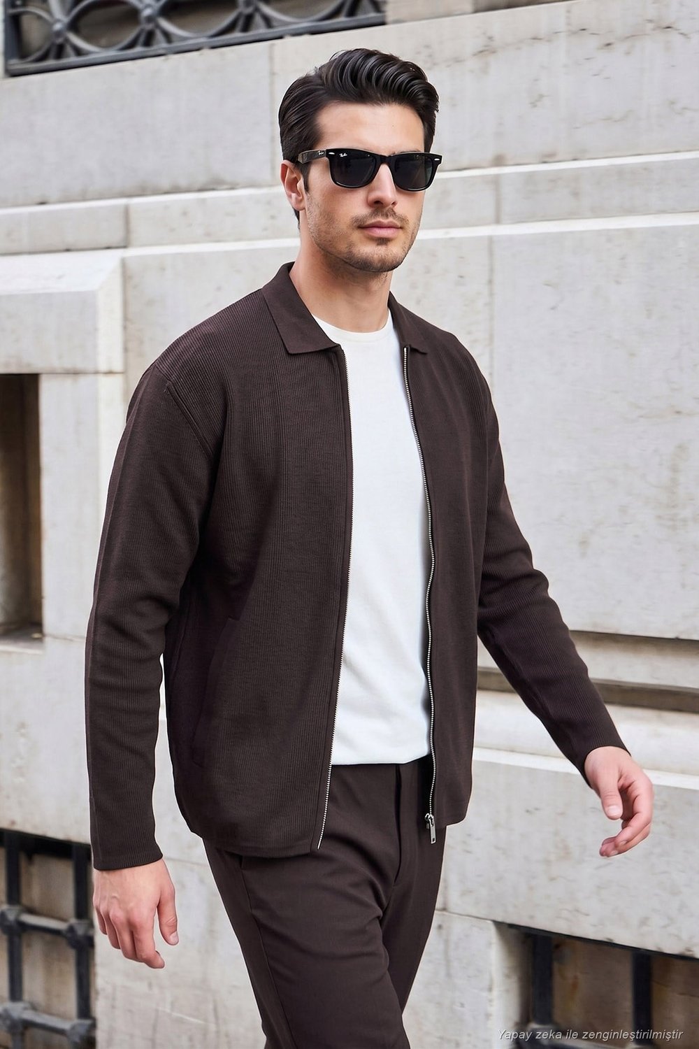 Pamuklu Klasik Yaka Femuarlı Triko Erkek Hırka 63535127 KAHVE