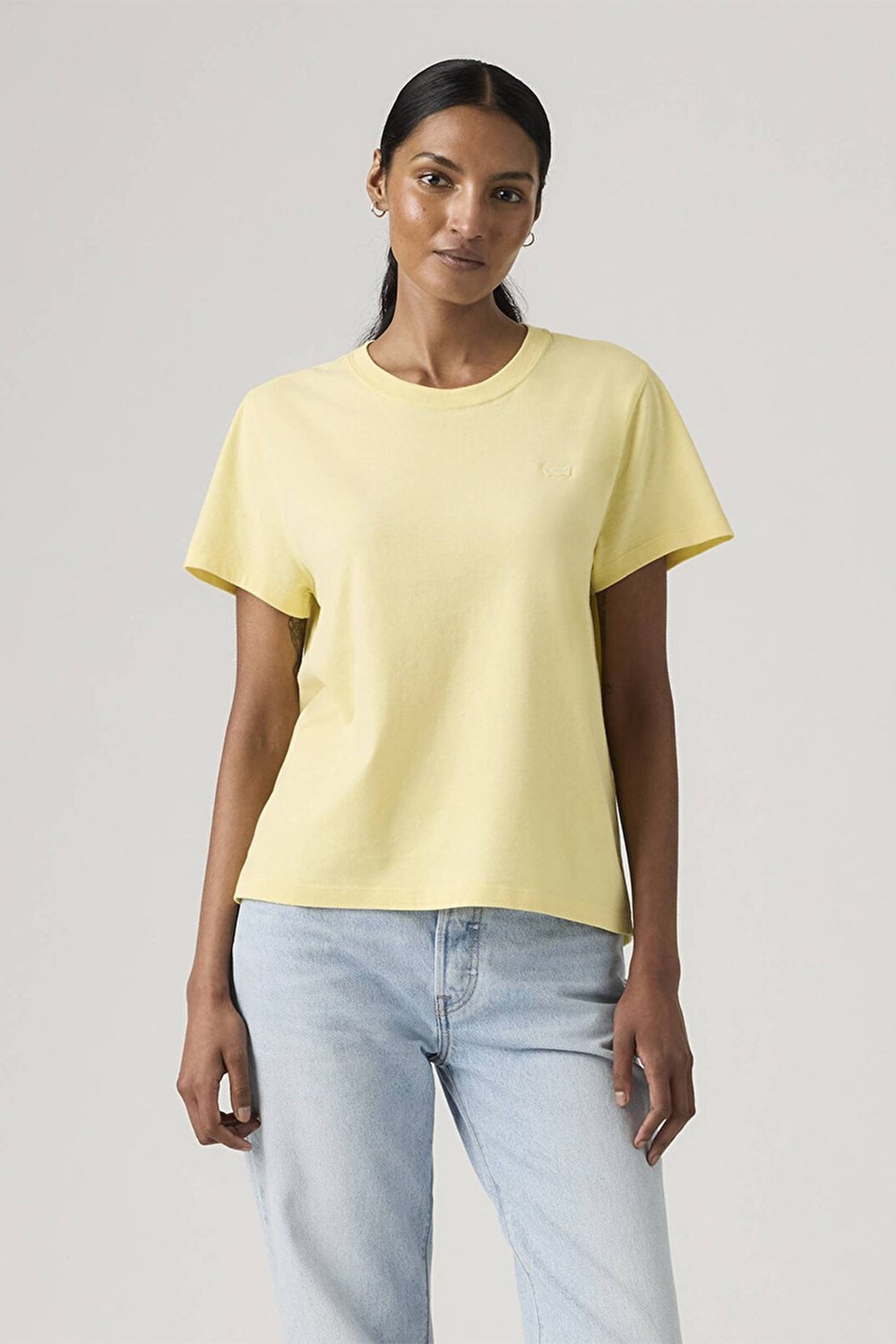 Pamuklu Logolu Regular Fit Yuvarlak Yaka Kadın T Shirt 008C4-0000 SARI