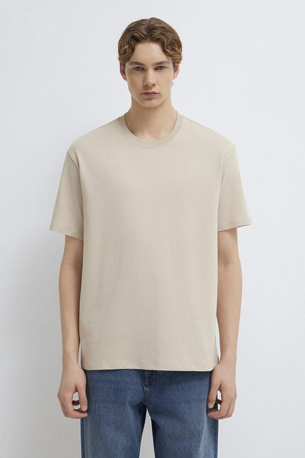 Pamuklu Loose Fit Bisiklet Yaka Erkek T Shirt 066249-70004 BEJ