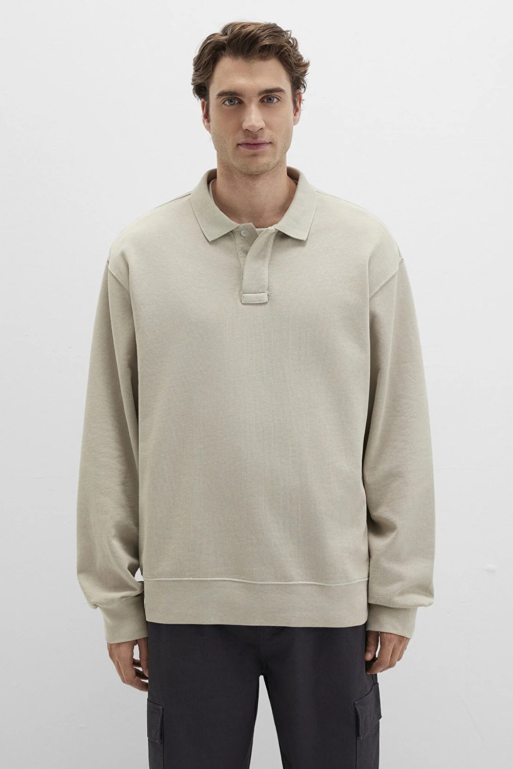 Pamuklu Loose Fit Erkek Polo Yaka Sweat 0S10323-70146 TAŞ