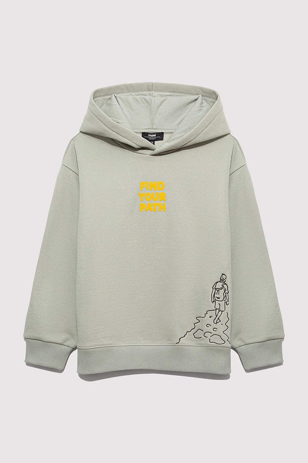 Pamuklu Loose Fit Sırt Baskılı Kapüşonlu Erkek Çocuk Sweat 6S10149-70155 AÇIK HAKİ