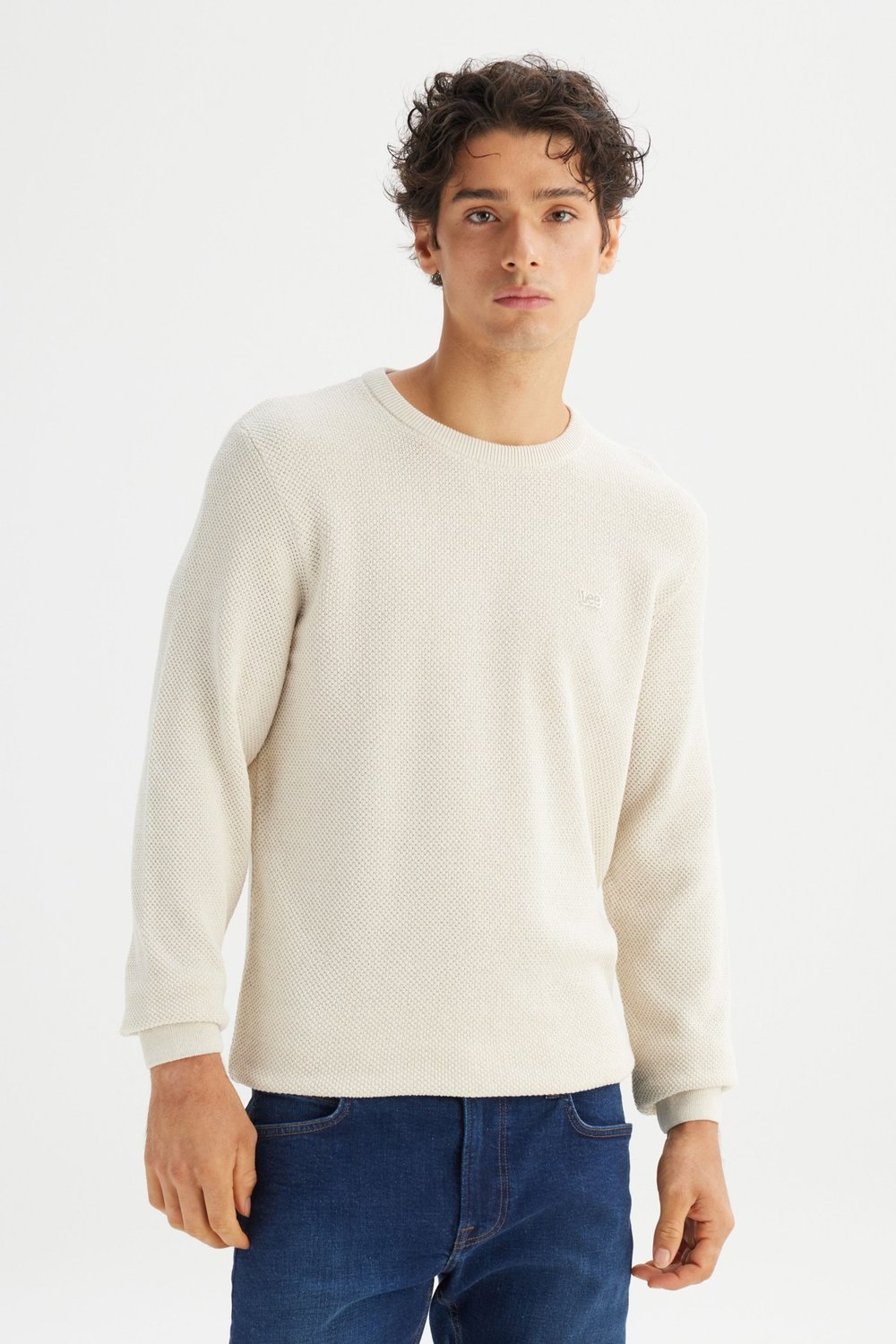 Pamuklu Regular Fit Bisiklet Yaka Erkek Kazak L2520364 104 EKRU