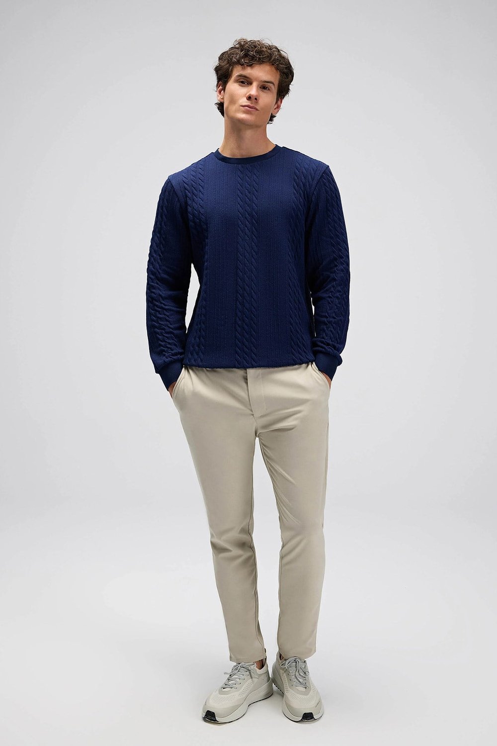 Pamuklu Regular Fit Bisiklet Yaka Erkek Sweat EM623-NV LACİVERT