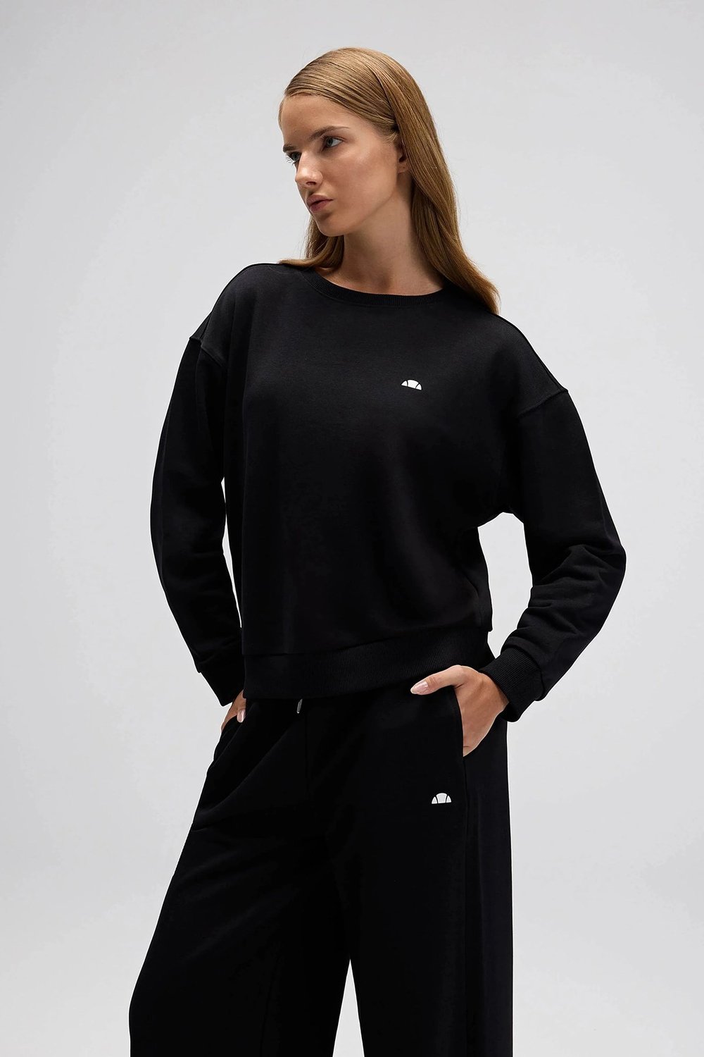 Pamuklu Regular Fit Bisiklet Yaka Kadın Sweat EF527-BK SİYAH