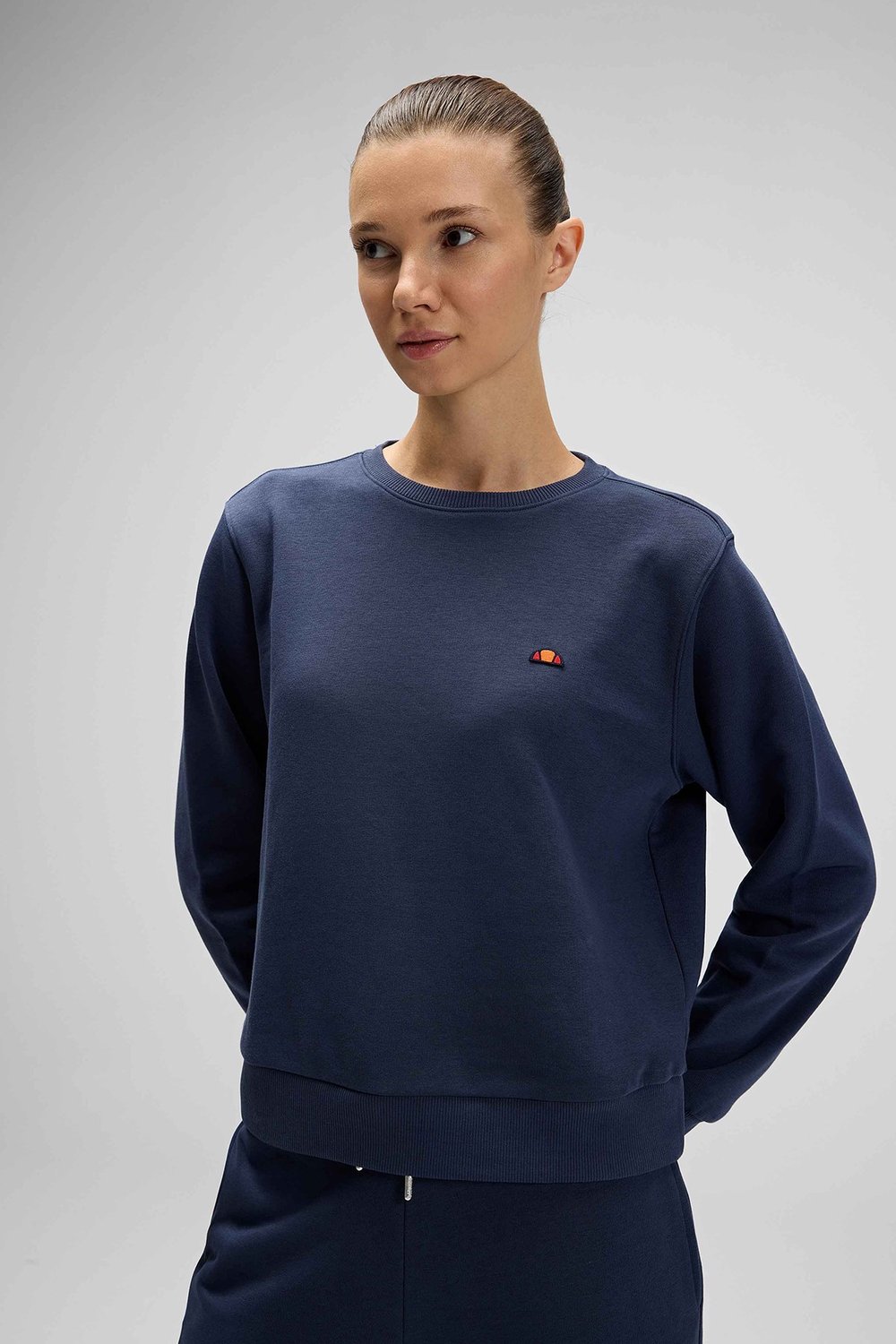 Pamuklu Regular Fit Bisiklet Yaka Logolu Kadın Sweat EF553-NV LACİVERT