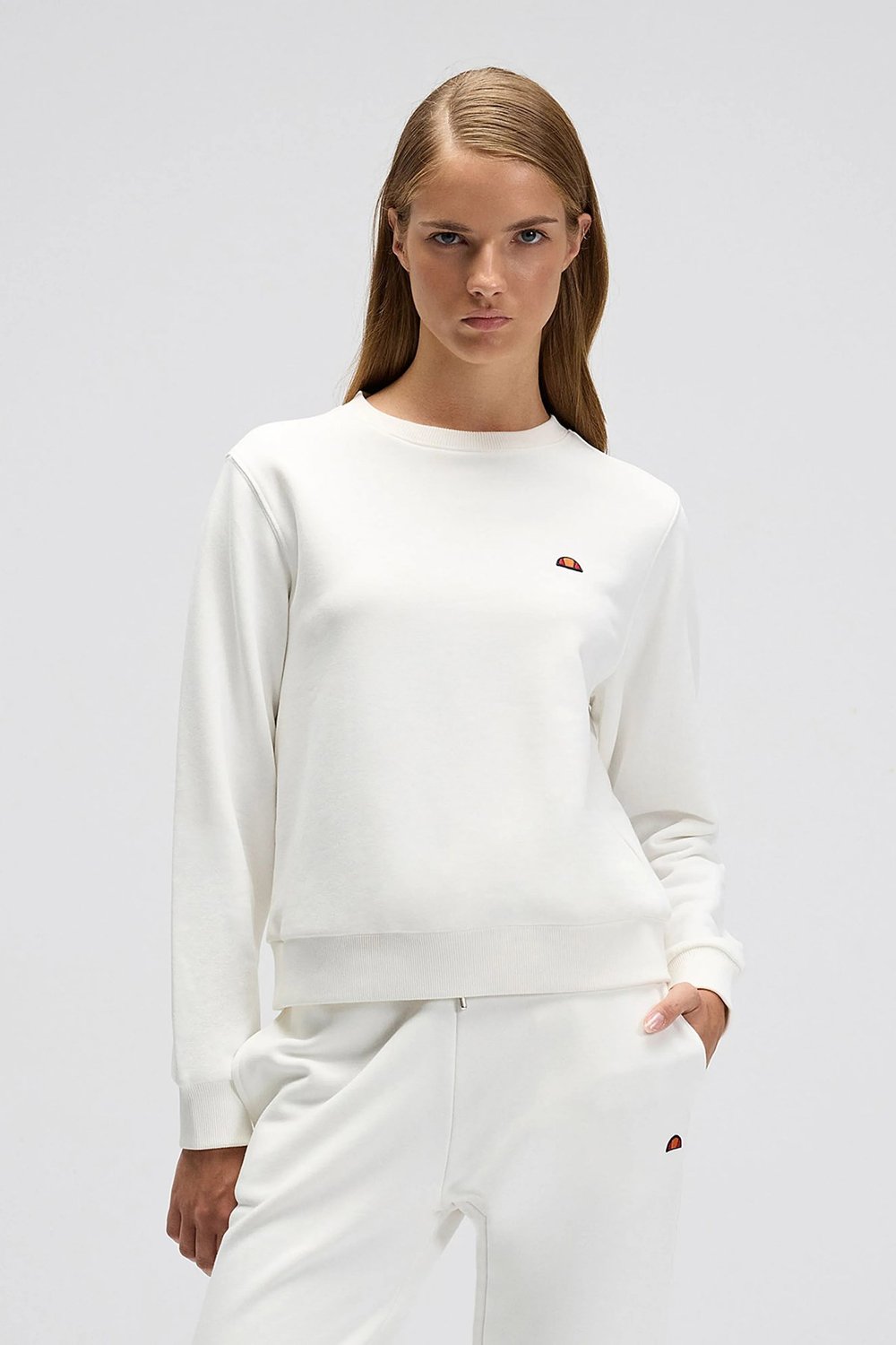 Pamuklu Regular Fit Bisiklet Yaka Logolu Kadın Sweat EF553-OF BEYAZ