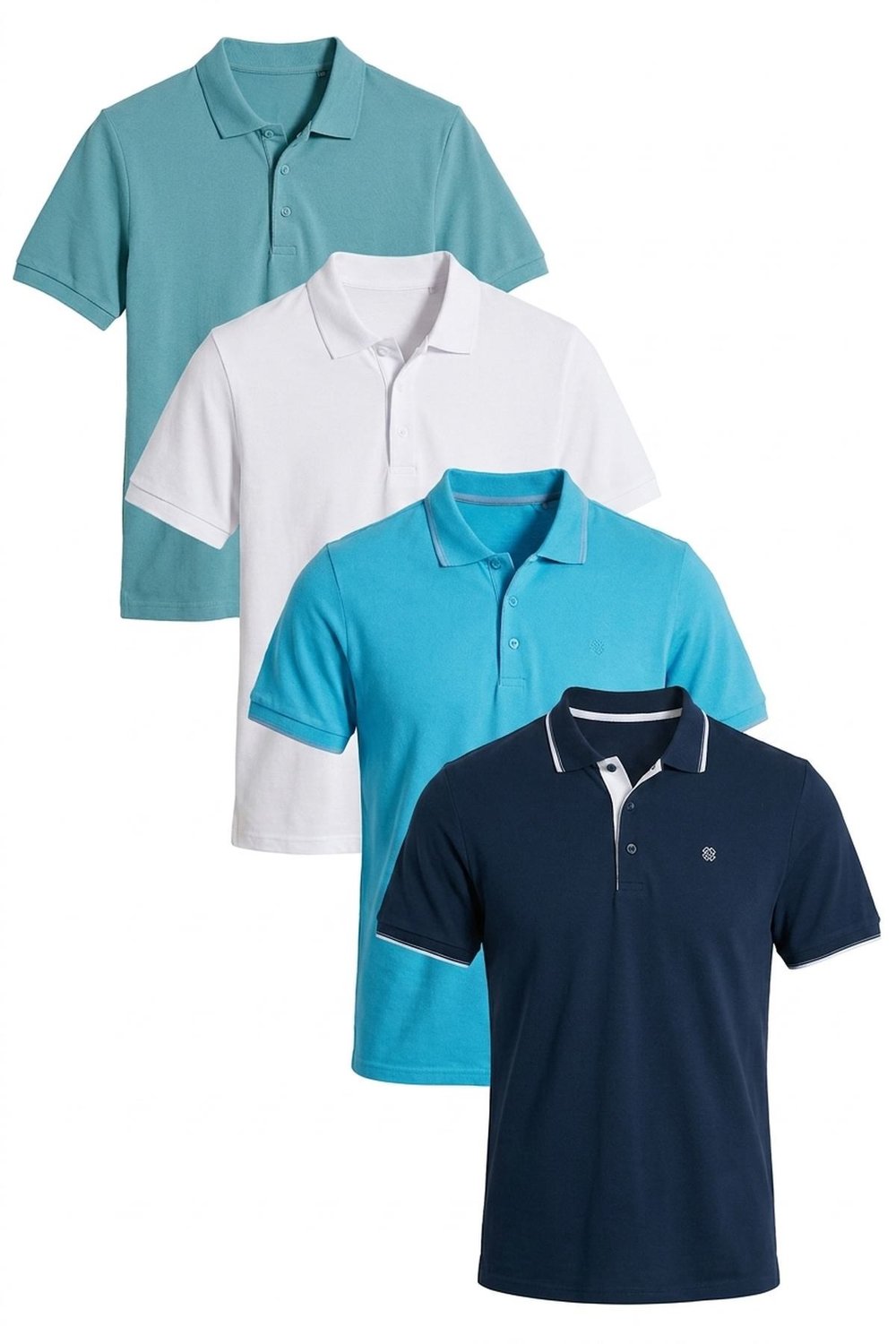 Pamuklu Regular Fit Düğmeli Polo Yaka 4'lü Paket T Shirt Erkek Polo Yaka T Shirt 590211827S4 İndigo-Mavi-Aquamavi-Beyaz