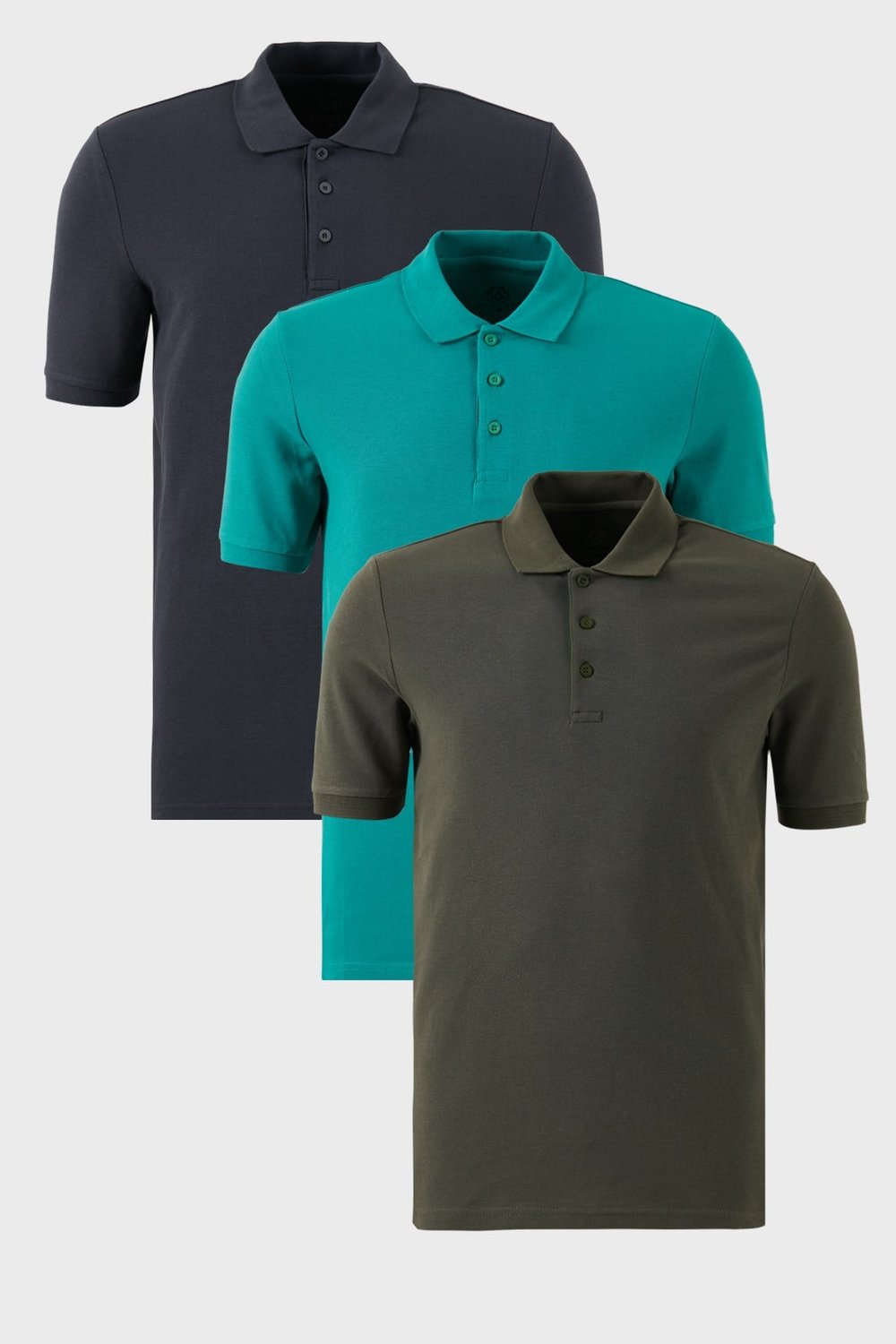 Pamuklu Regular Fit Düğmeli Polo Yaka 3'lü Paket Erkek T Shirt 5902127S3 Haki-Antrasit-Benetton