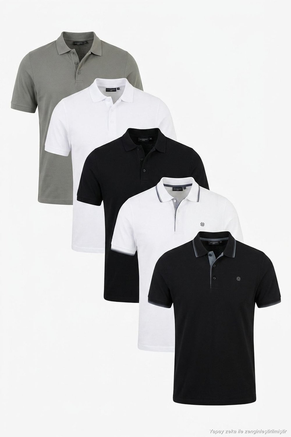 Pamuklu Regular Fit Düğmeli Polo Yaka 5'li Paket Erkek T Shirt 590211827S5 Siyah-Beyaz-Siyah-Beyaz-Haki