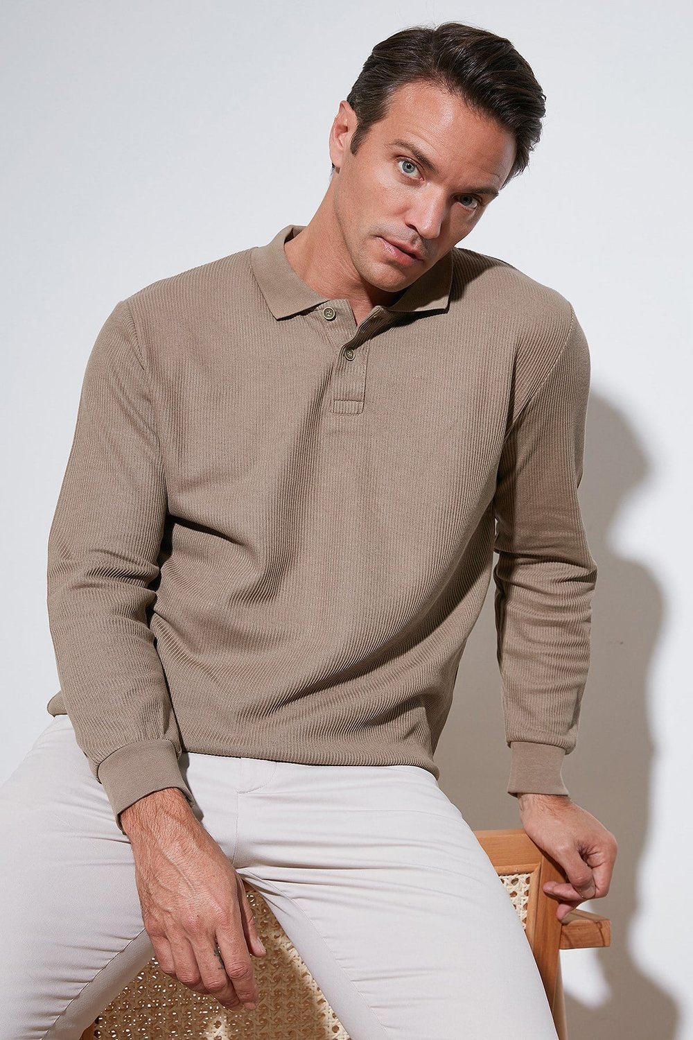 Pamuklu Regular Fit Düğmeli Polo Yaka Erkek Sweat 5905739 KOYU VİZON