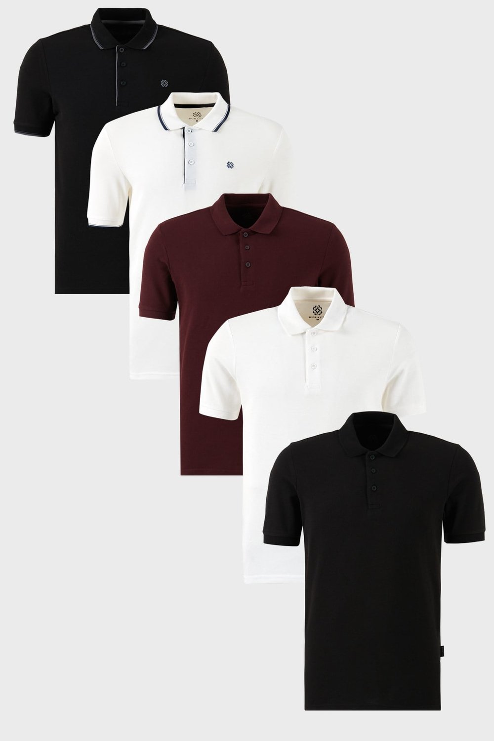 Pamuklu Regular Fit Düğmeli Polo Yaka 5'li Paket Erkek T Shirt 590211827S5 Siyah-Beyaz-Siyah-Beyaz-Vişne