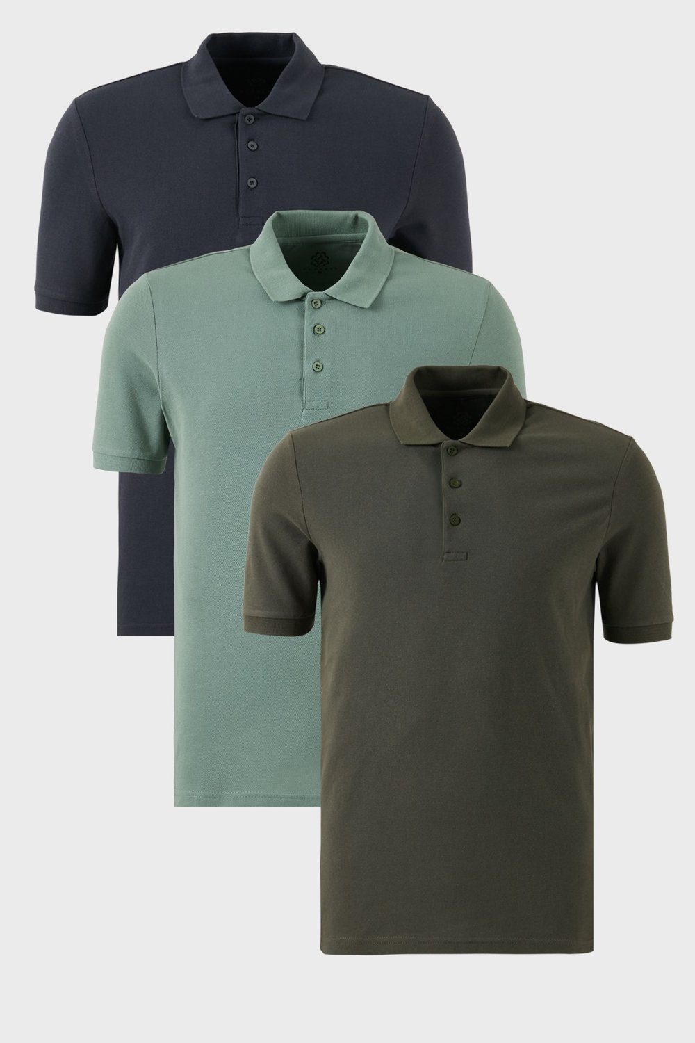 Pamuklu Regular Fit Düğmeli Polo Yaka 3'lü Paket Erkek T Shirt 5902127S3 Antrasit-Haki-Elma Yeşili