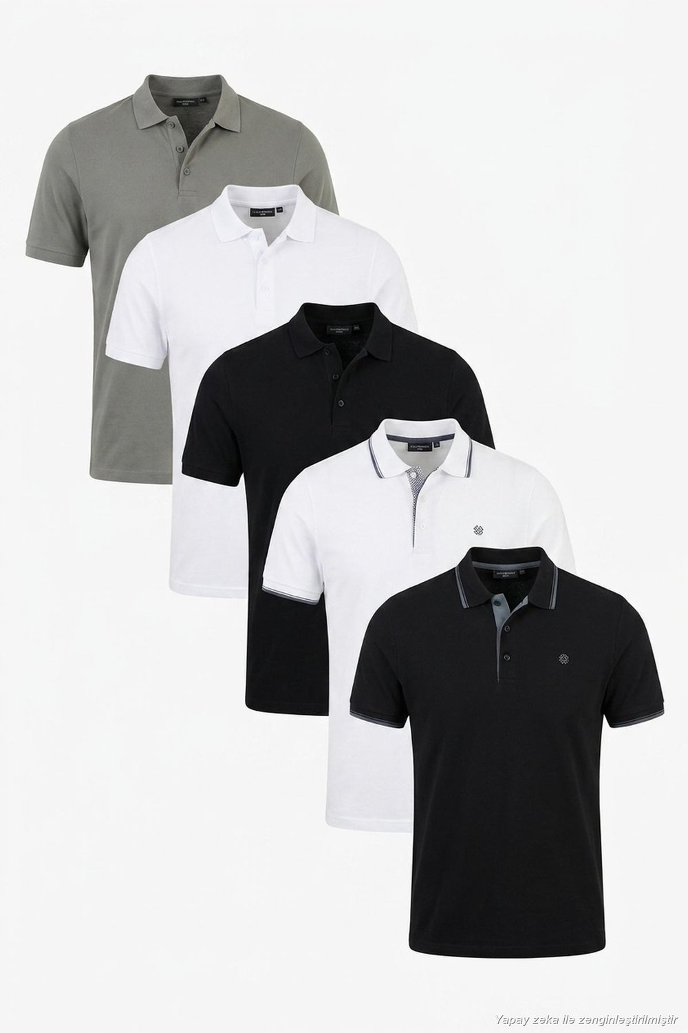 Pamuklu Regular Fit Düğmeli Polo Yaka 5'li Paket Erkek T Shirt 590211827S5 Siyah-Beyaz-Siyah-Beyaz-Haki