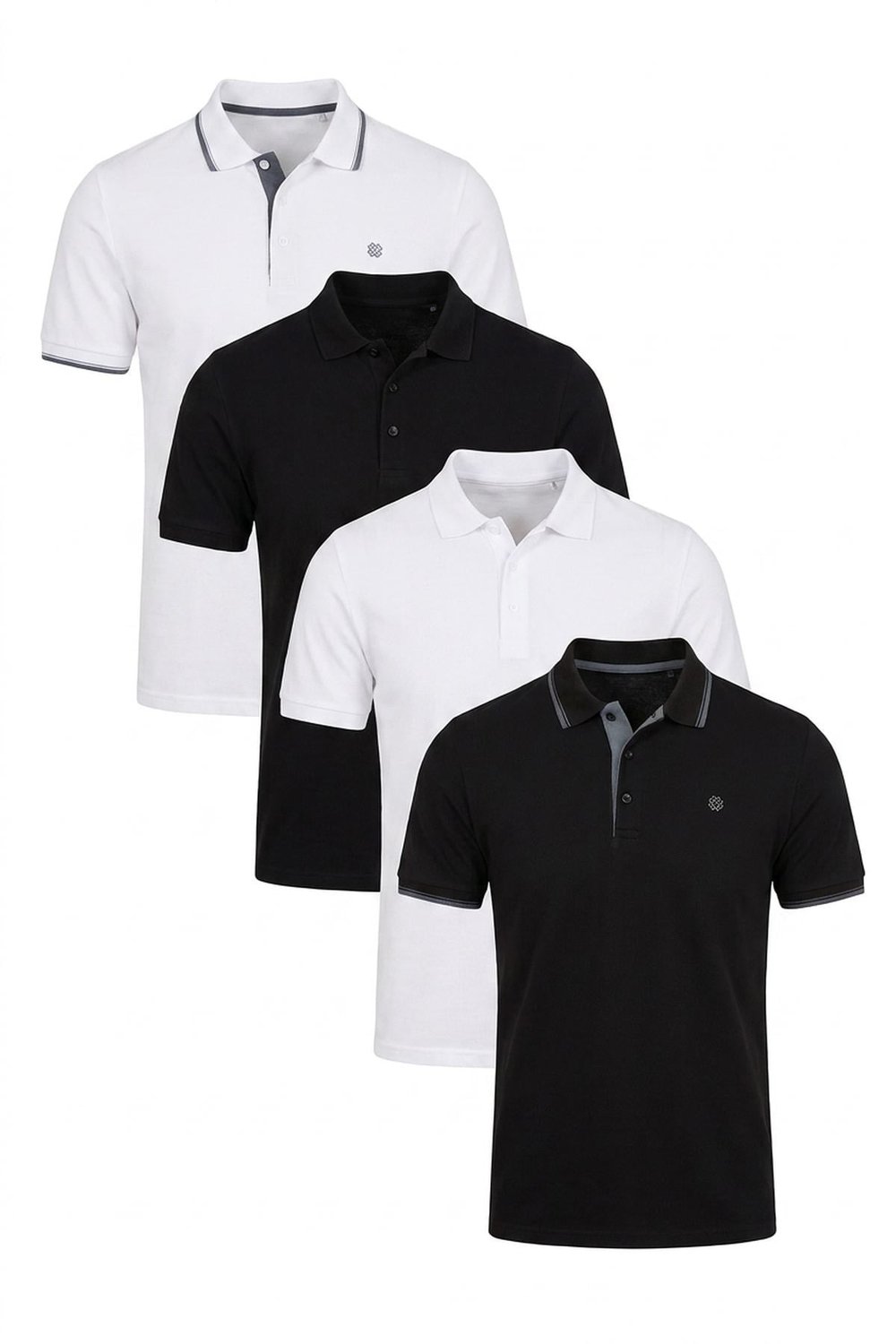 Pamuklu Regular Fit Düğmeli Polo Yaka 4'lü Paket T Shirt Erkek Polo Yaka T Shirt 590211827S4 Siyah-Beyaz-Beyaz-Siyah