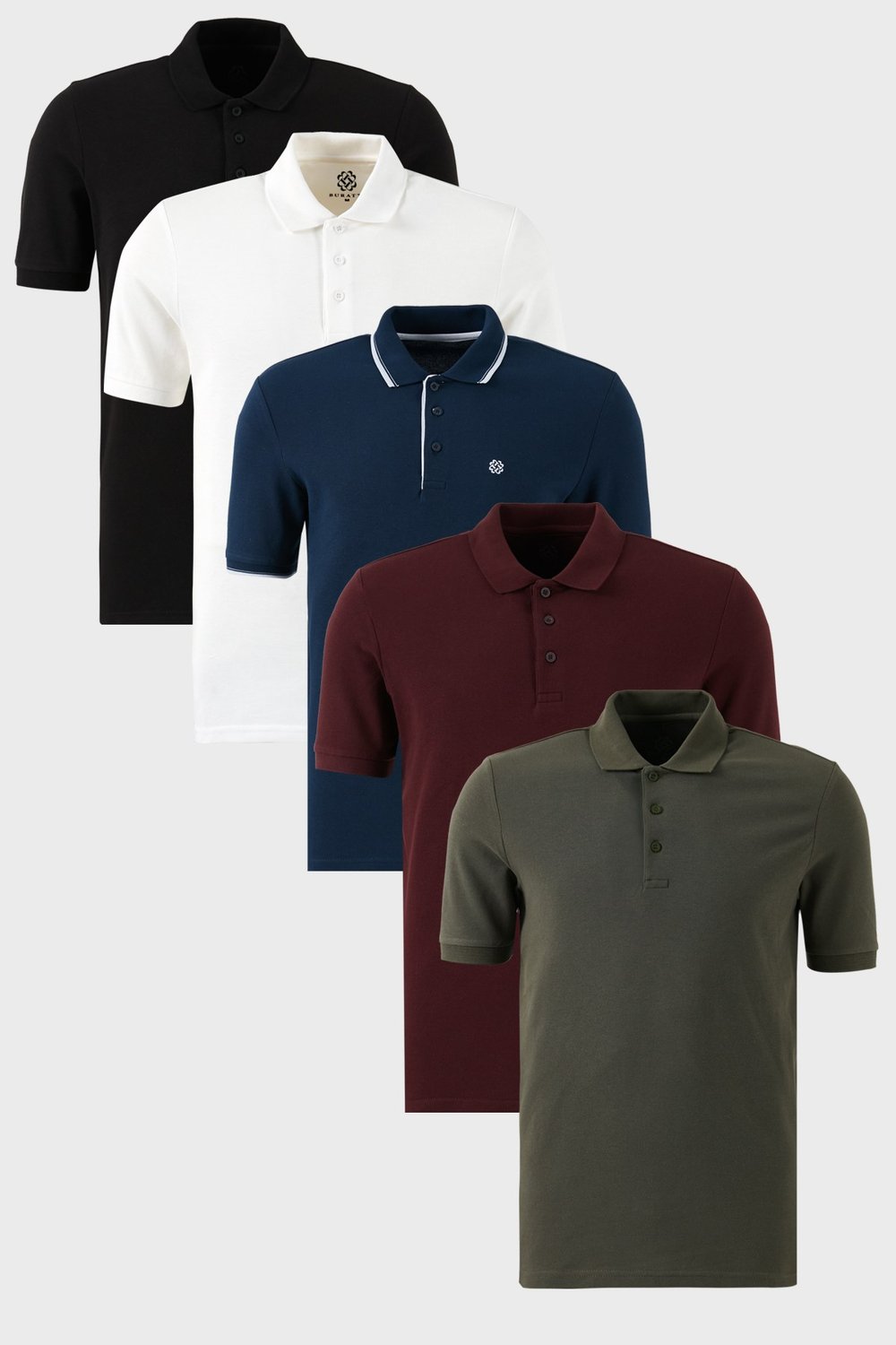 Pamuklu Regular Fit Düğmeli Polo Yaka 5'li Paket Erkek T Shirt 590211827S5 Siyah-Beyaz-Haki-Vişne-İndigo