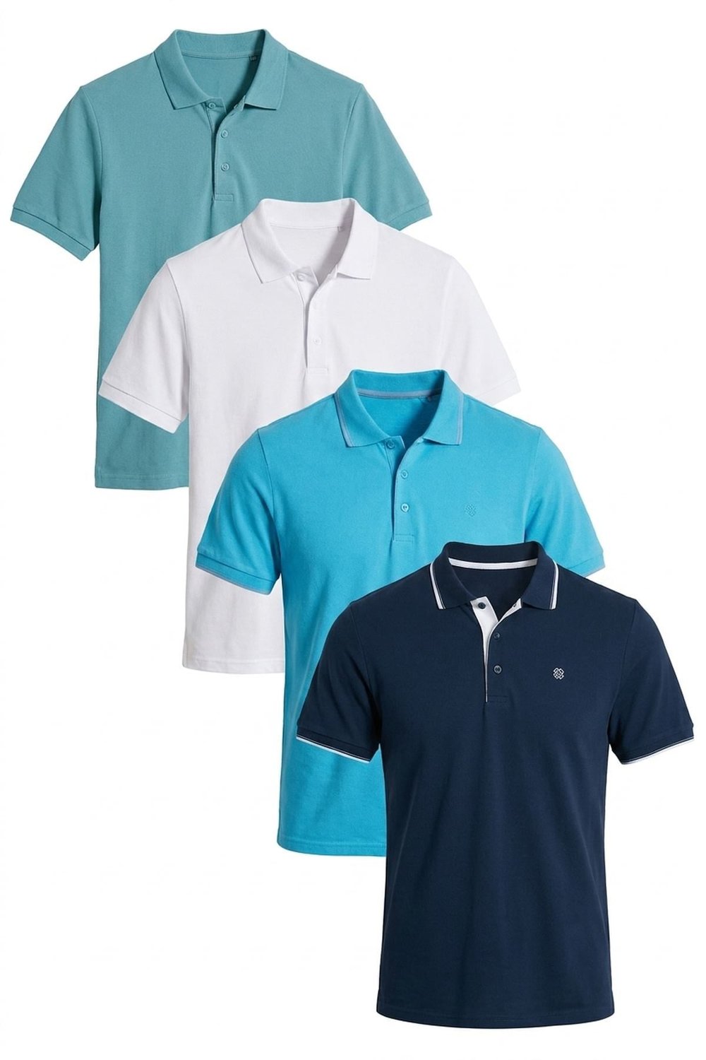 Pamuklu Regular Fit Düğmeli Polo Yaka 4'lü Paket T Shirt Erkek Polo Yaka T Shirt 590211827S4 İndigo-Mavi-Aquamavi-Beyaz