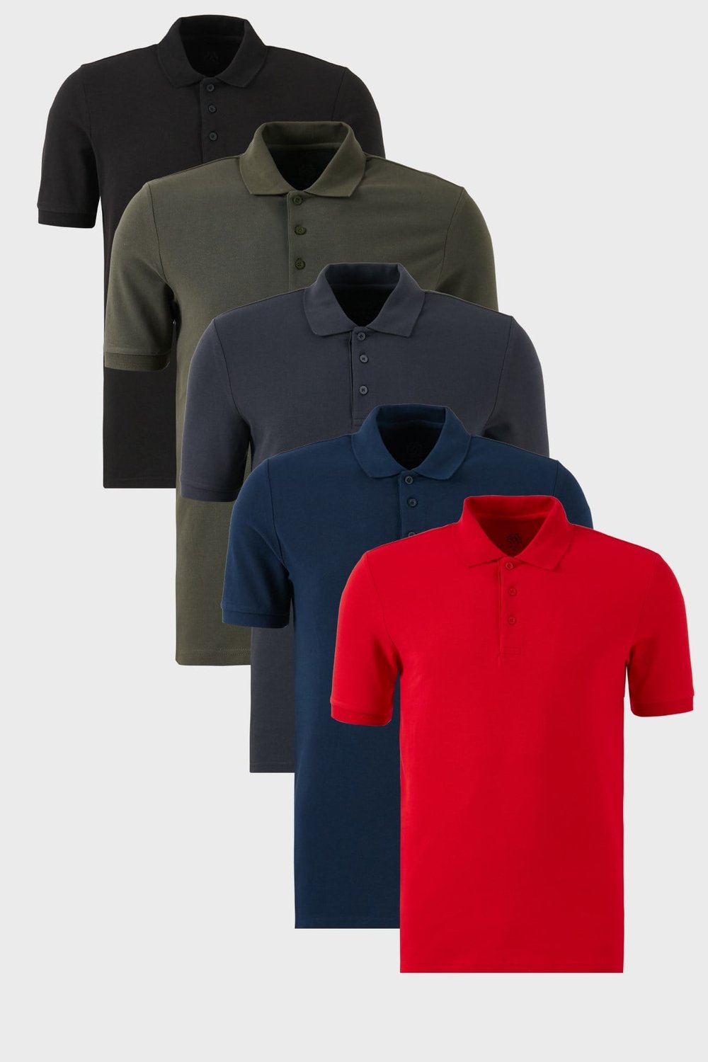Pamuklu Regular Fit Düğmeli Polo Yaka 5'li Paket Erkek T Shirt 5902127S5 Siyah-Kırmızı-Antrasit-Haki-İndigo