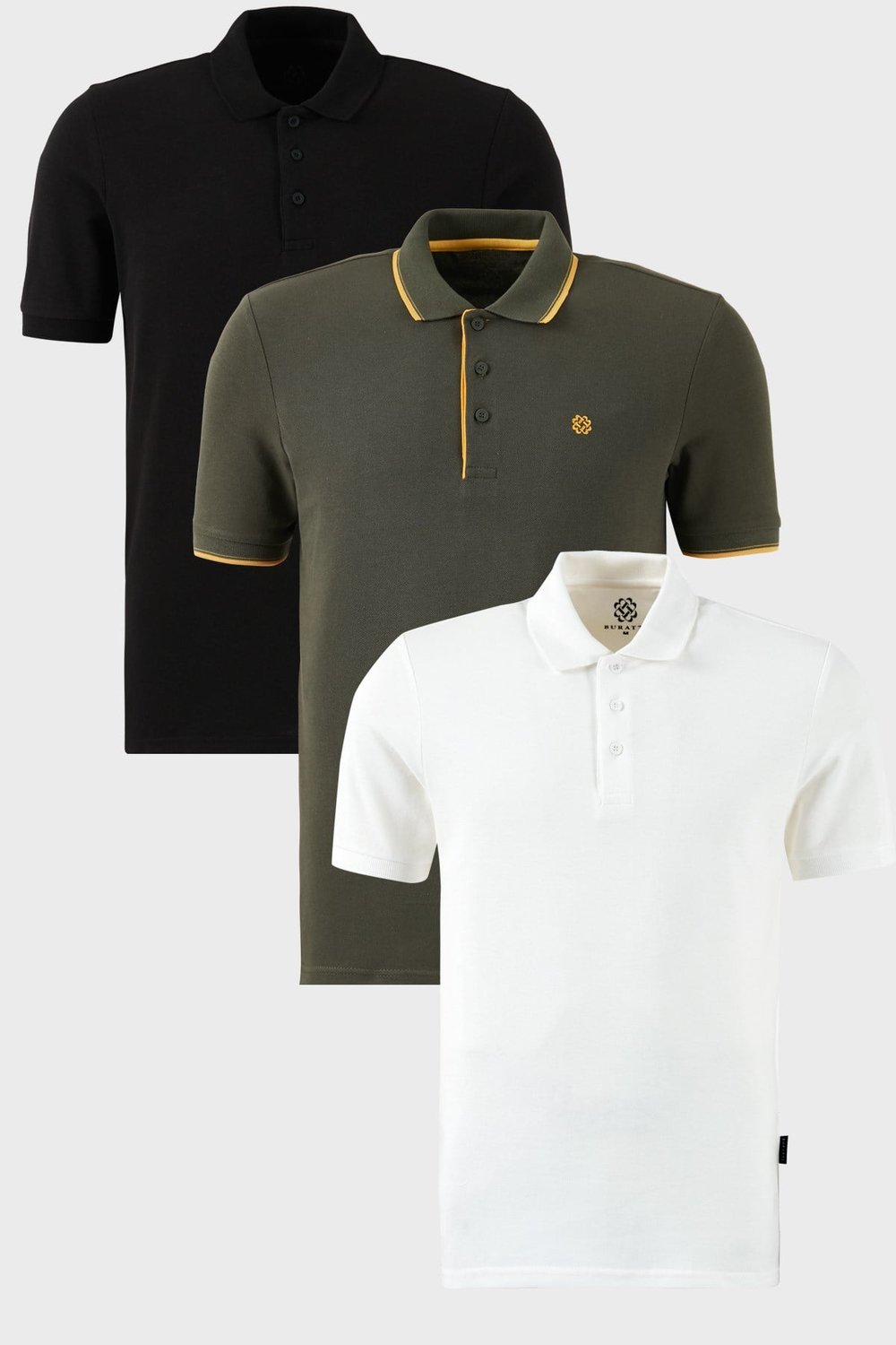 Pamuklu Regular Fit Düğmeli Polo Yaka 3'lü Paket Erkek T Shirt 590211827S3 Siyah-Beyaz-Hakisarı