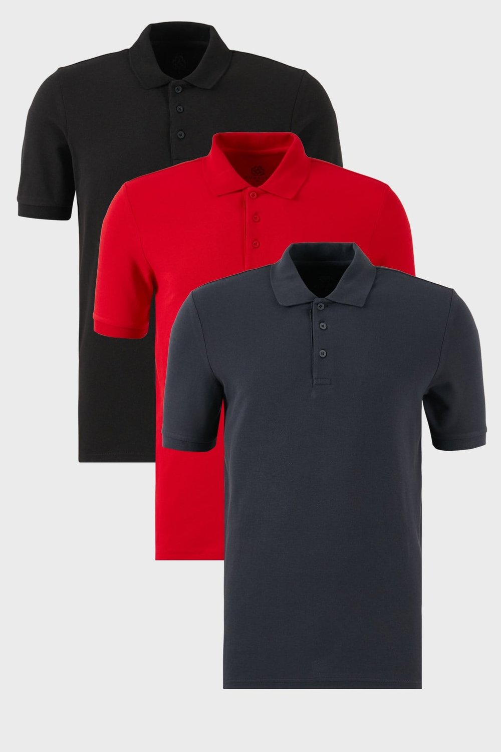 Pamuklu Regular Fit Düğmeli Polo Yaka 3'lü Paket Erkek T Shirt 5902127S3 Siyah-Kırmızı-Antrasit