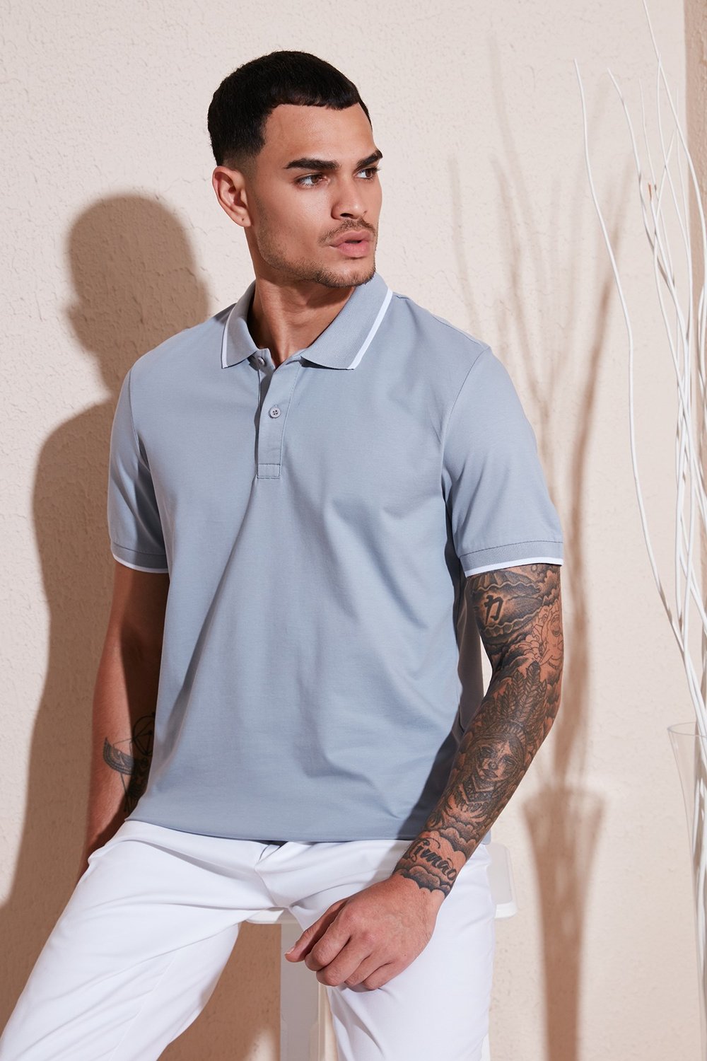 Pamuklu Regular Fit Erkek Polo Yaka T Shirt 5902063 AÇIK GRİ