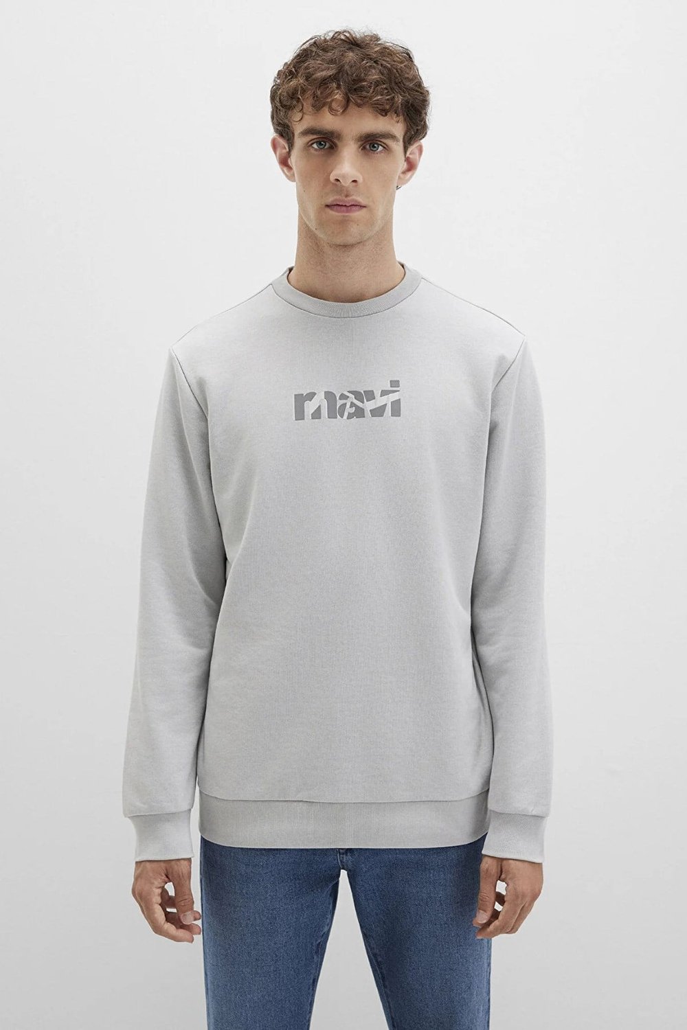 Pamuklu Regular Fit Logo Bakılı Bisiklet Yaka Erkek Sweat 0S10402-70075 AÇIK GRİ