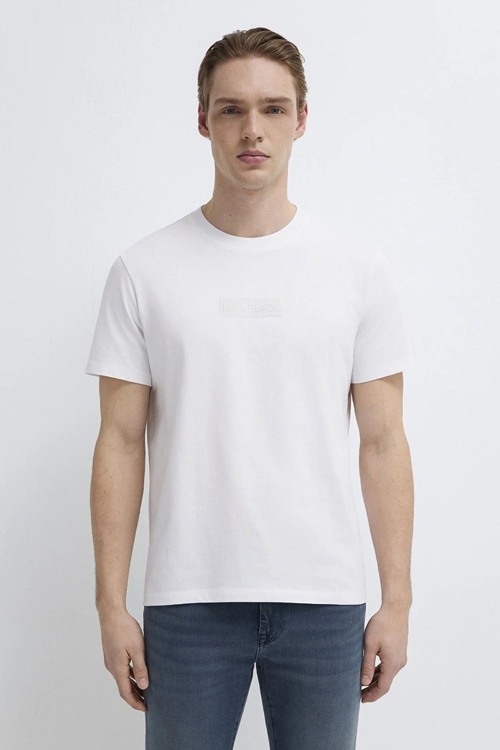 Pamuklu Regular Fit Logo Baskılı Bisiklet Yaka Erkek T Shirt 0613270-620 BEYAZ