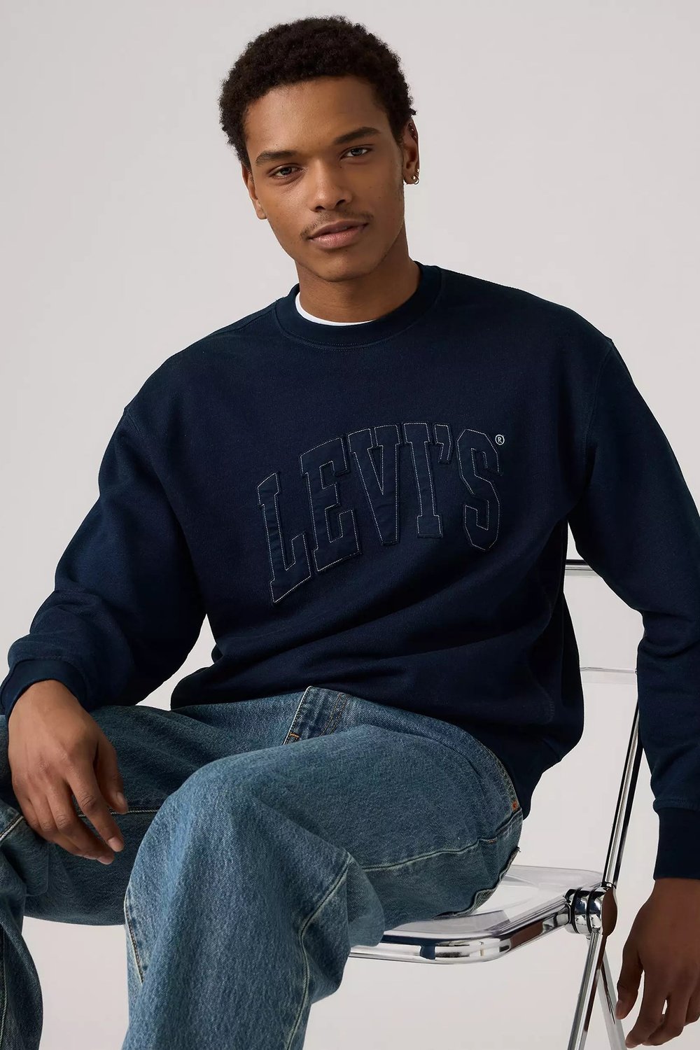 Pamuklu Regular Fit Logolu Bisiklet Yaka Erkek Sweat 000MS-0017 LACİVERT