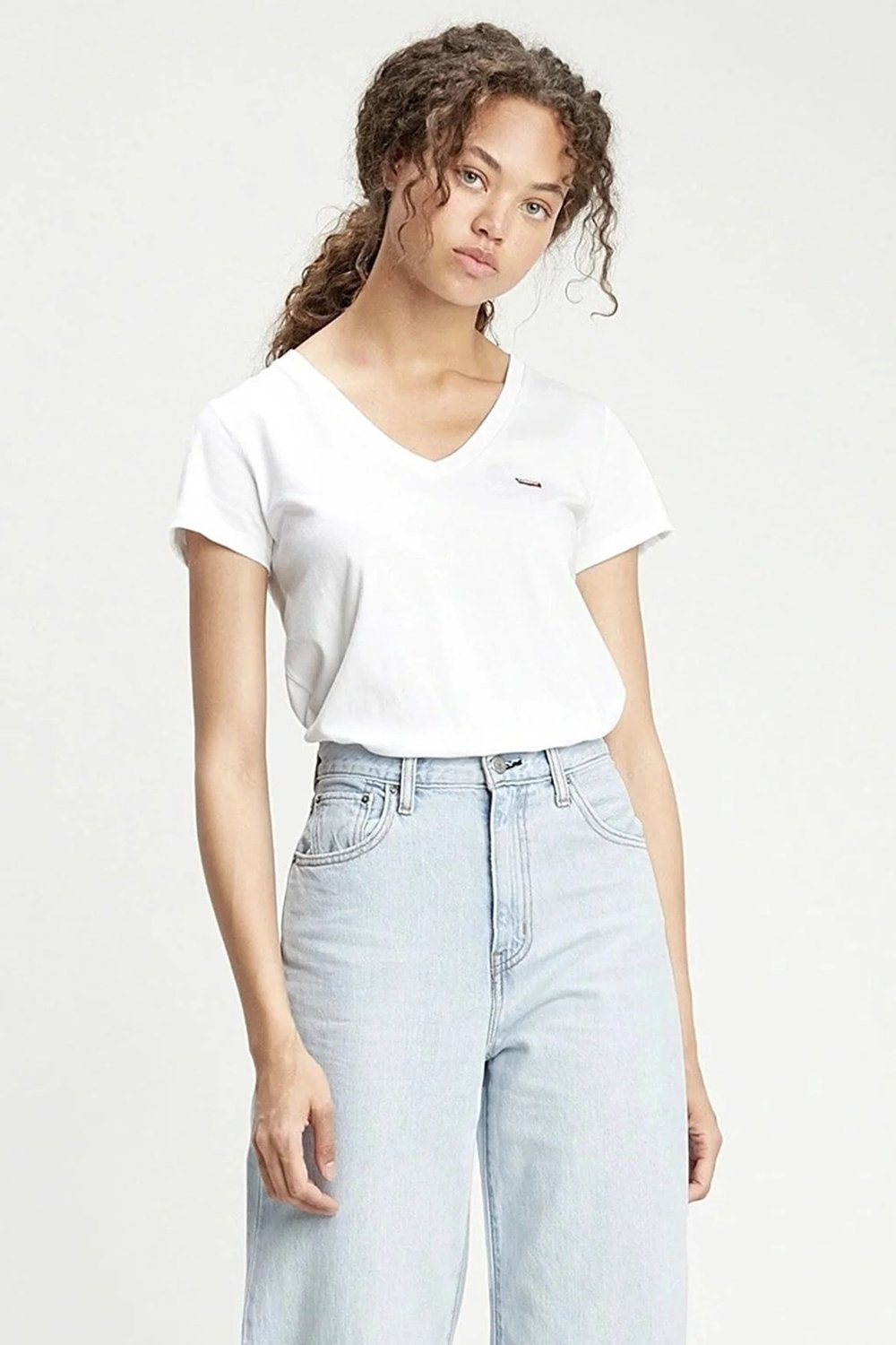 Pamuklu Regular Fit V Yaka Kadın T Shirt A3170-0010 BEYAZ