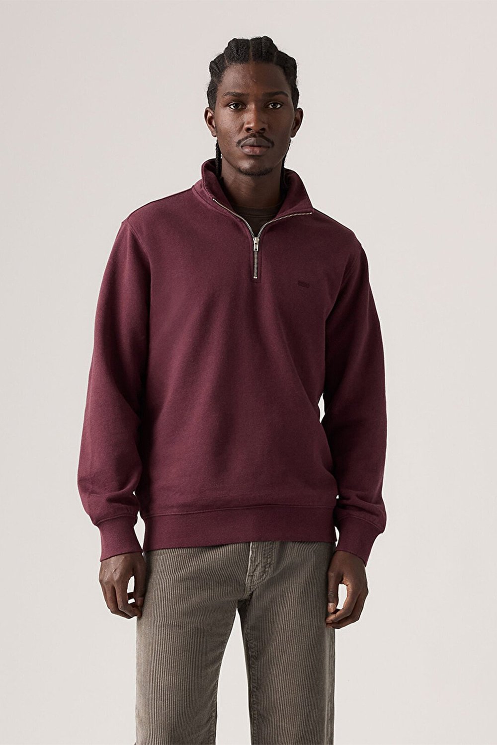 Pamuklu Regular Fit Yarım Fermuarlı Dik Yaka Erkek Sweat 001TU-0007 BORDO