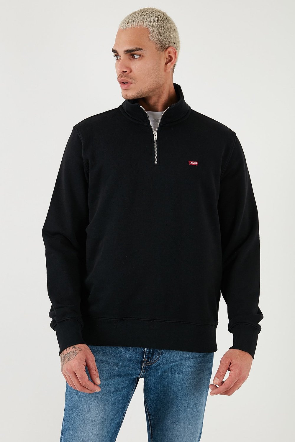 Pamuklu Regular Fit Yarım Fermuarlı Dik Yaka Erkek Sweat 001TU-0000 SİYAH