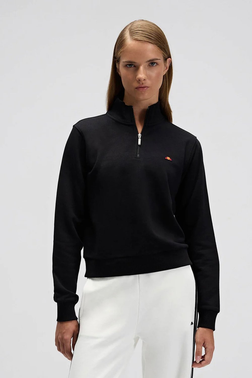 Pamuklu Regular Fit Yarım Fermuarlı Dik Yaka Kadın Sweat EF557-BK SİYAH