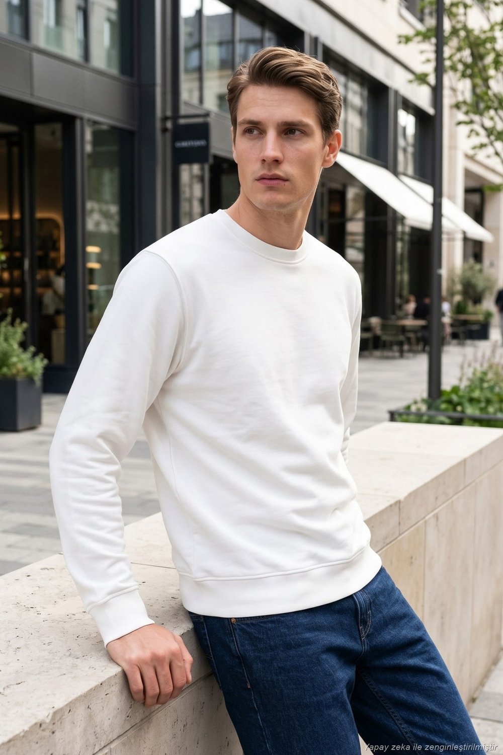 Pamuklu Relaxed Fit Bisiklet Yaka Erkek Sweat 5901257 EKRU