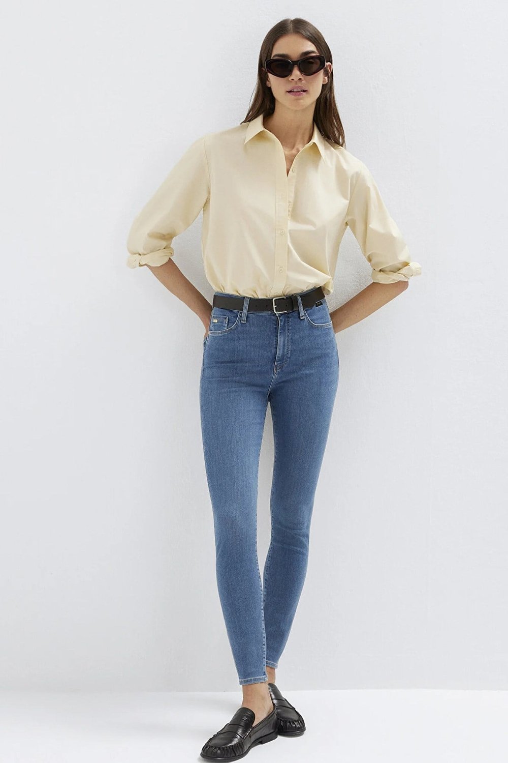 Pamuklu Skinny Fit Yüksek Bel Dar Paça Jeans Kadın Kot Pantolon 100980-A1549 MAVİ
