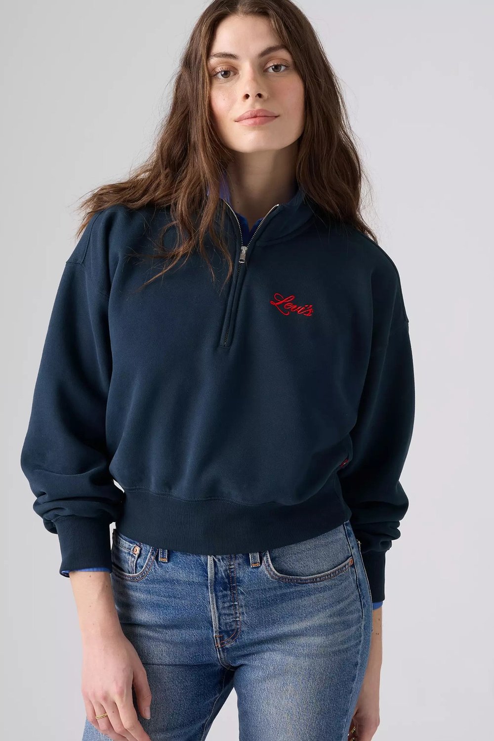 Pamuklu Yarım Fermuarlı Dik Yaka Kadın Sweat 008CM-0002 İNDİGO