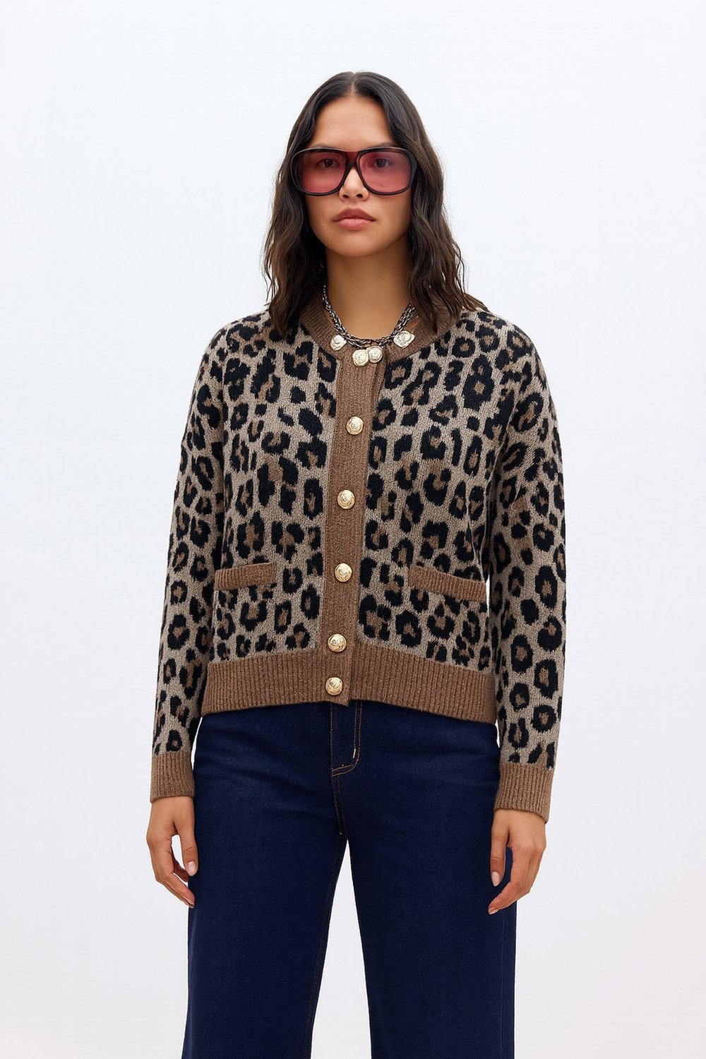 Regular Fit Leopar Desenli Kadın Hırka 25K0083K1 LEOPAR